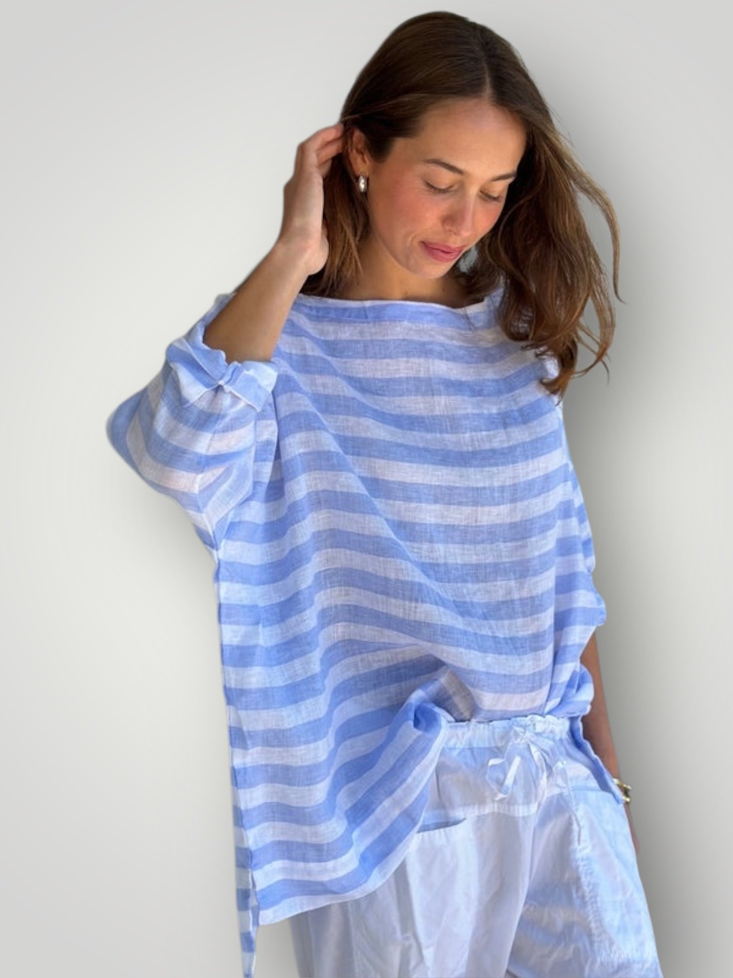 avril top - sky stripe linen Apparel