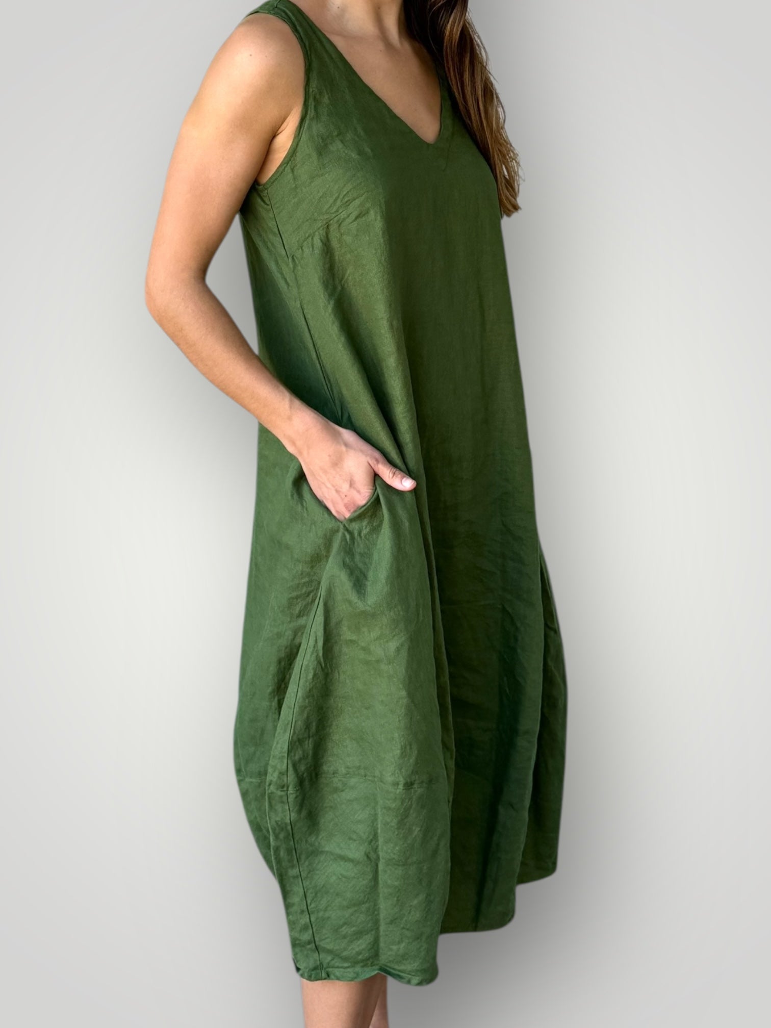 amber dress - moss linen Apparel