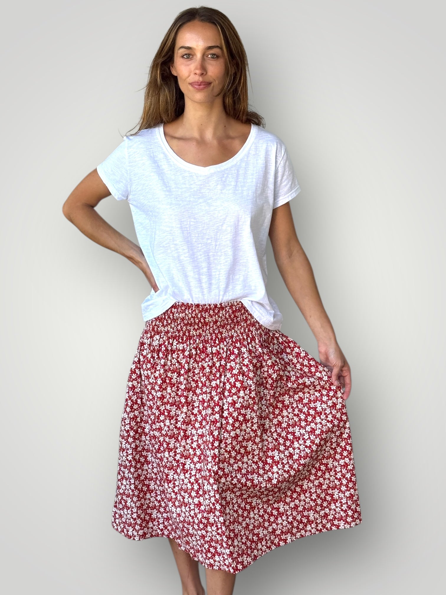 lola skirt - red daisy cotton Apparel
