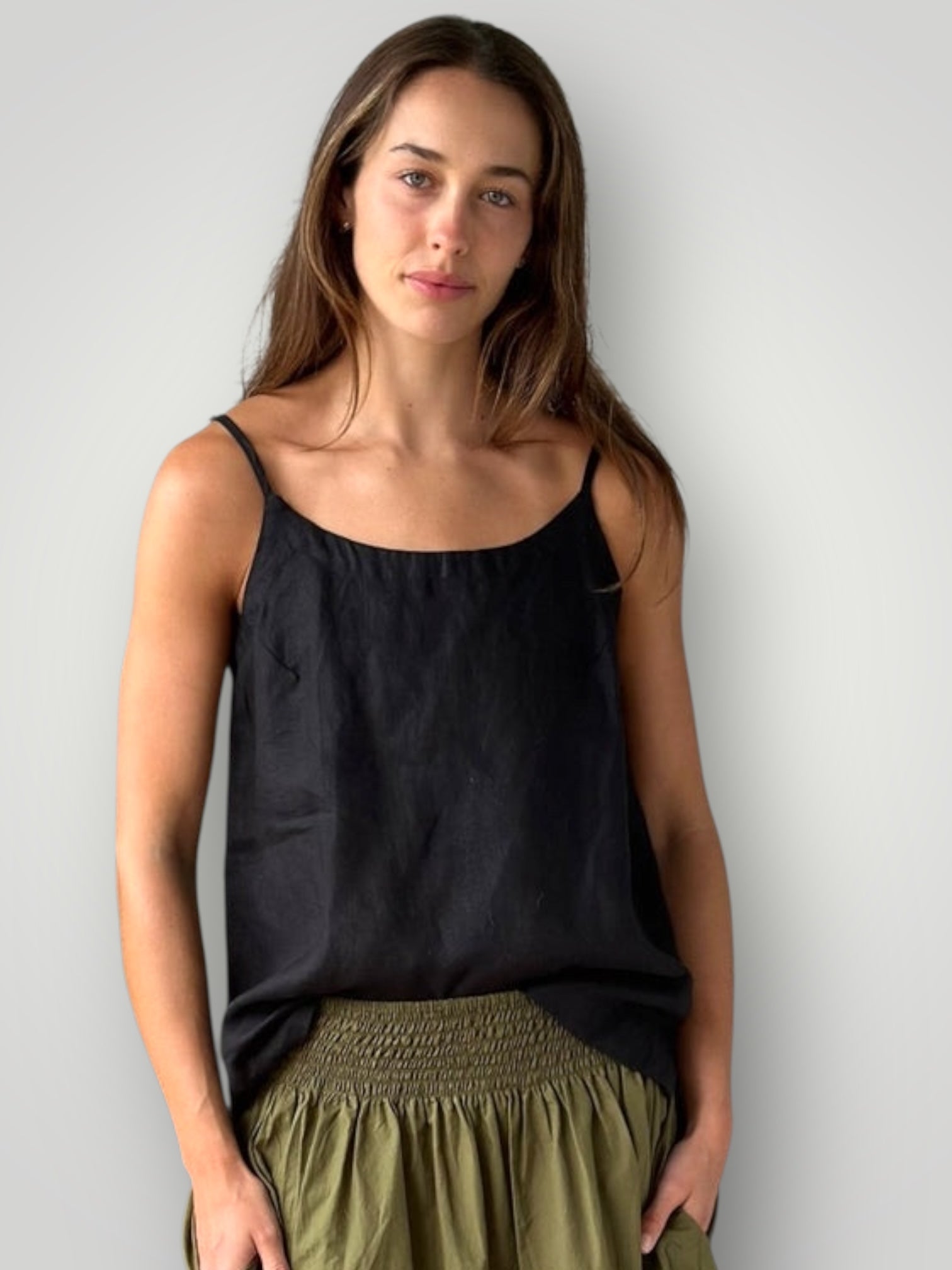 amy cami - black linen Apparel