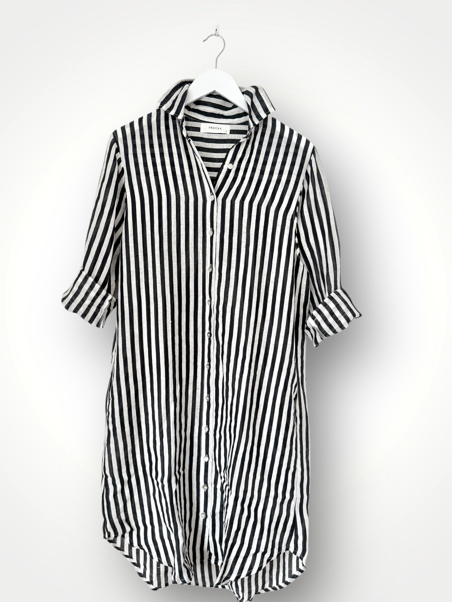 elena shirtdress - charcoal stripe linen Apparel