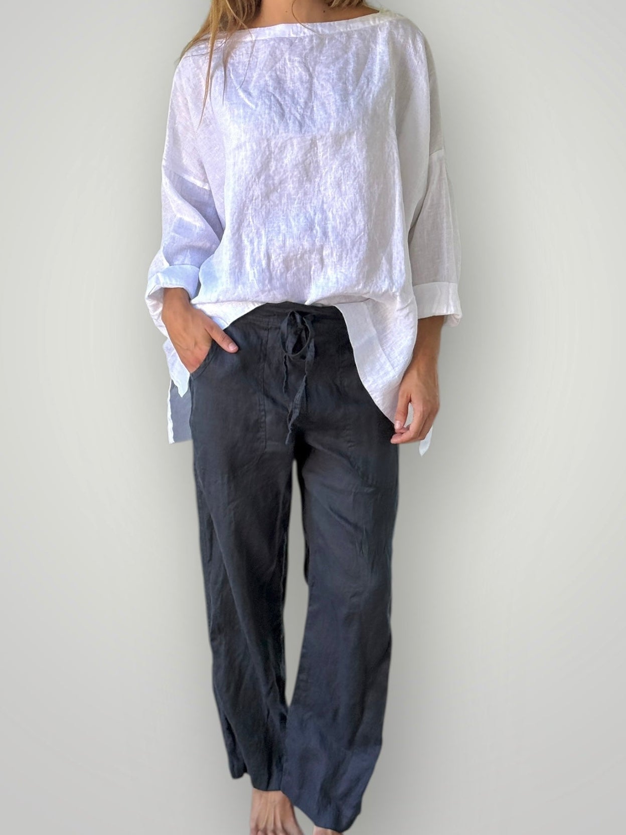 fleur straight leg pants - charcoal linen Apparel