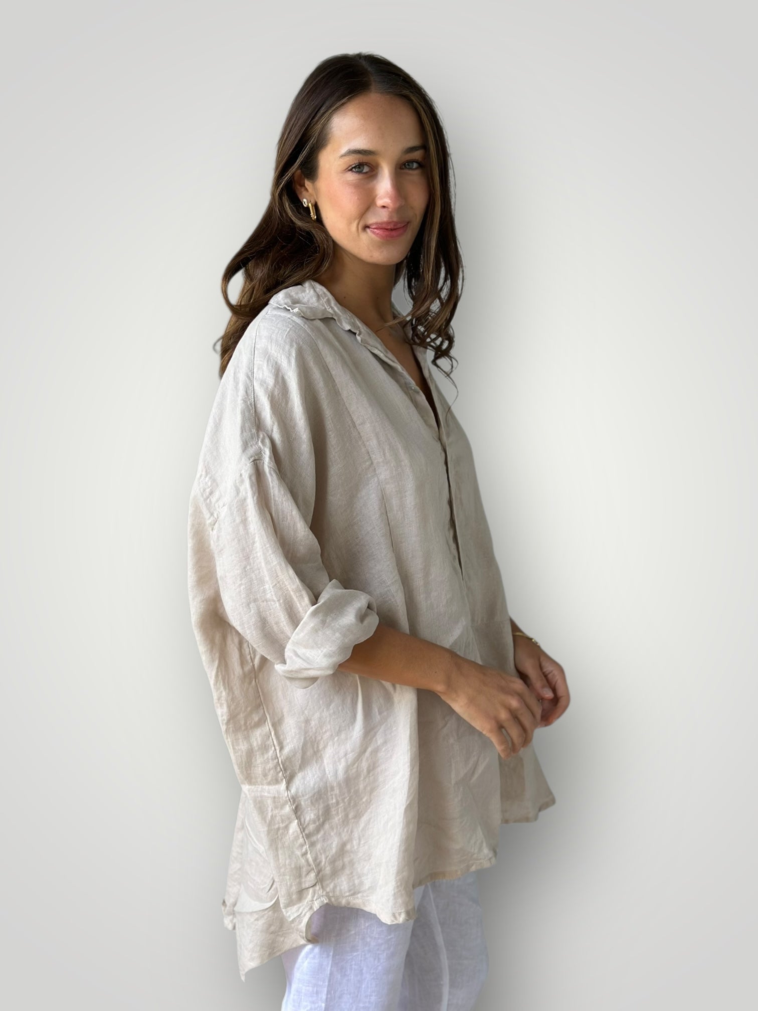 megan shirt - almond linen Apparel