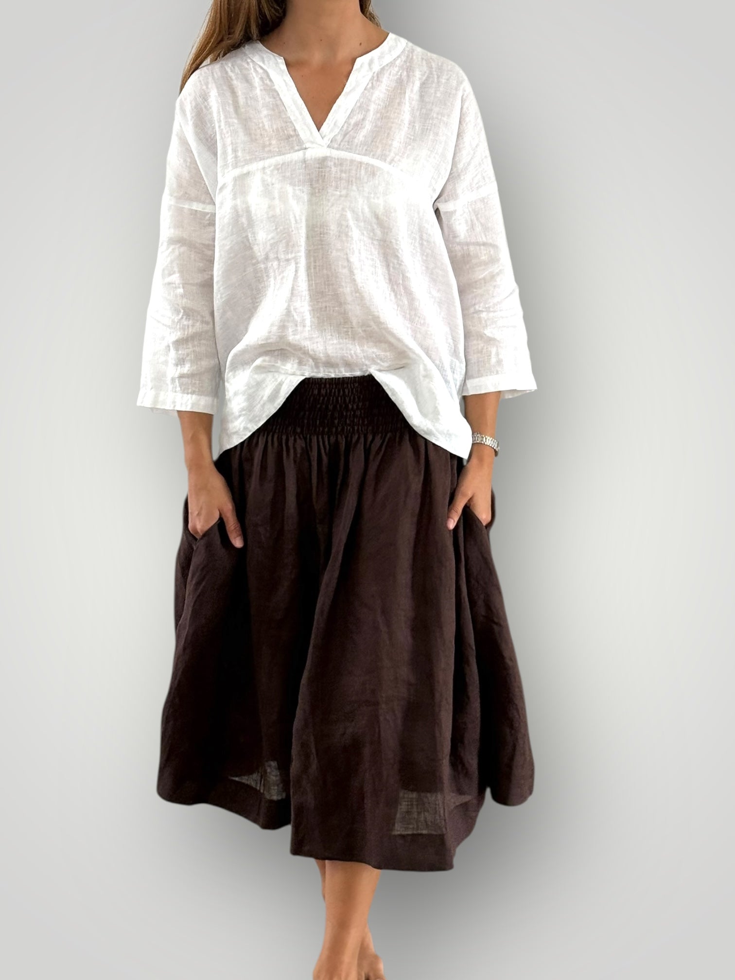 lola skirt - chocolate linen Apparel