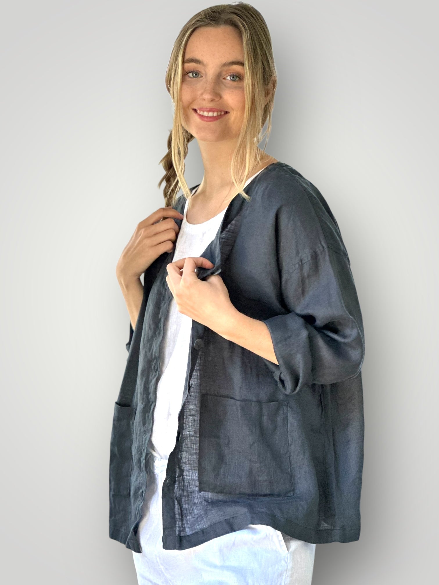 jamie jacket -charcoal linen Apparel