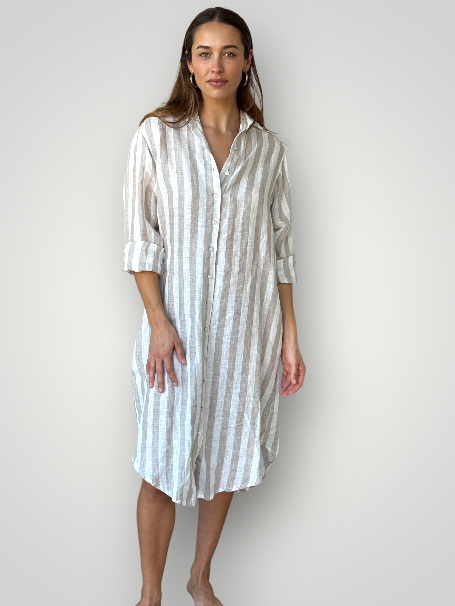 elena shirtdress - natural stripe linen Apparel