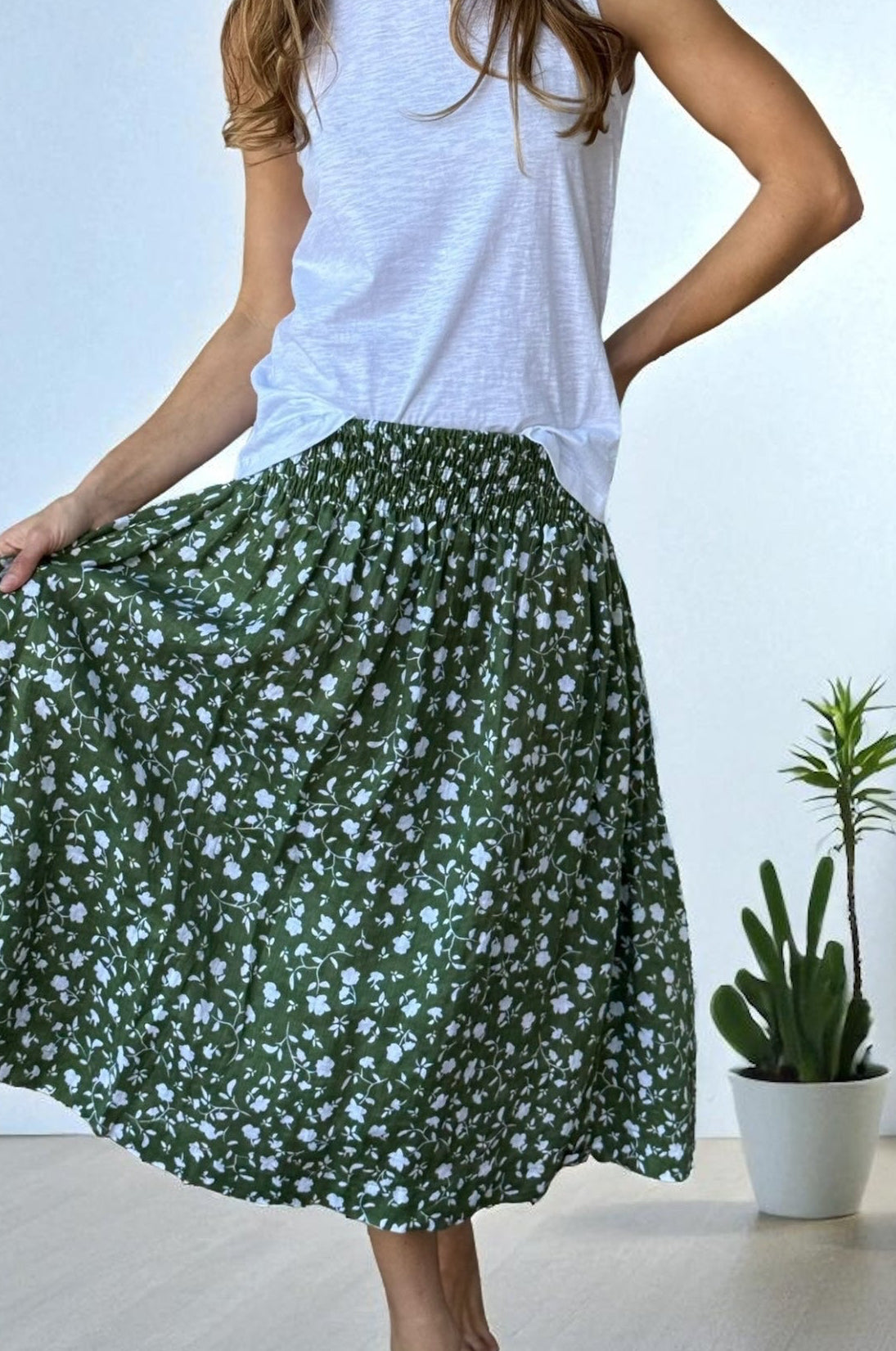 lola skirt - moss floral linen Apparel