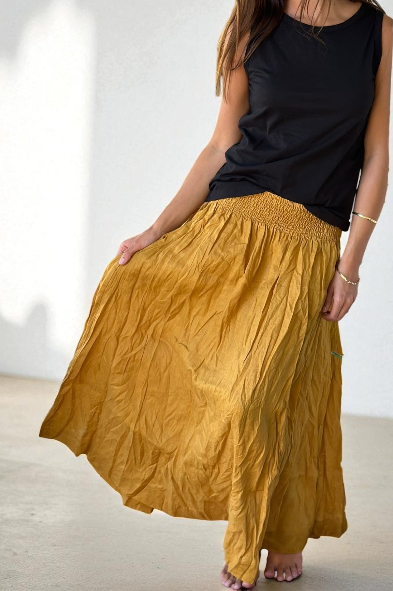 lulu skirt-turmeric linen Apparel