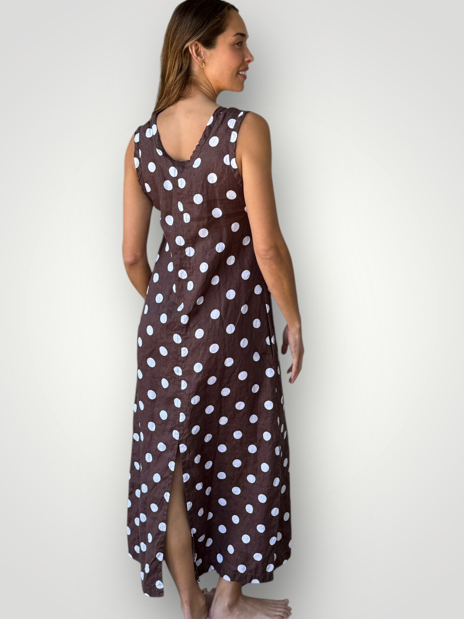 imogen dress-chocolate spot linen