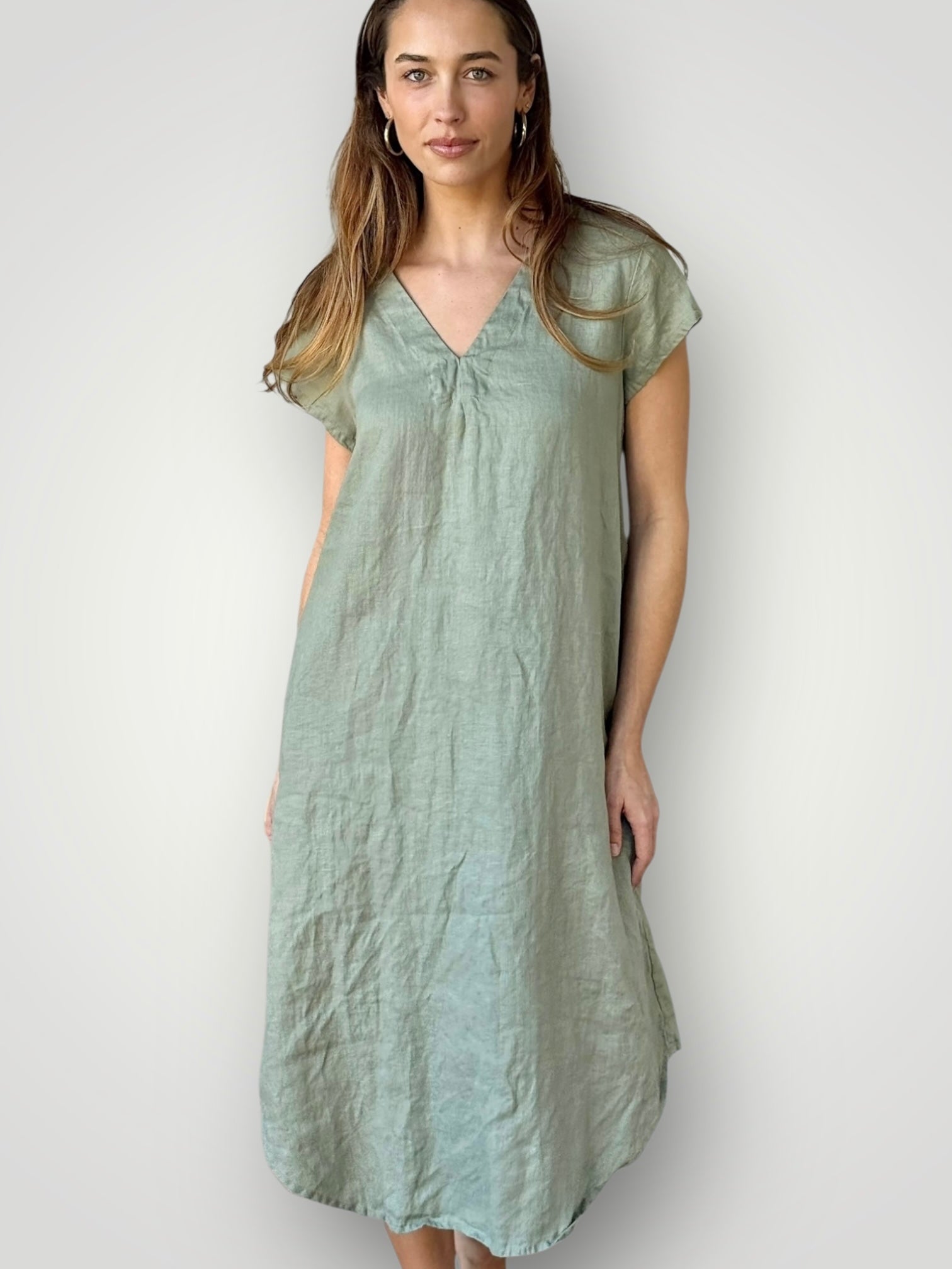 holly dress - sage linen Apparel