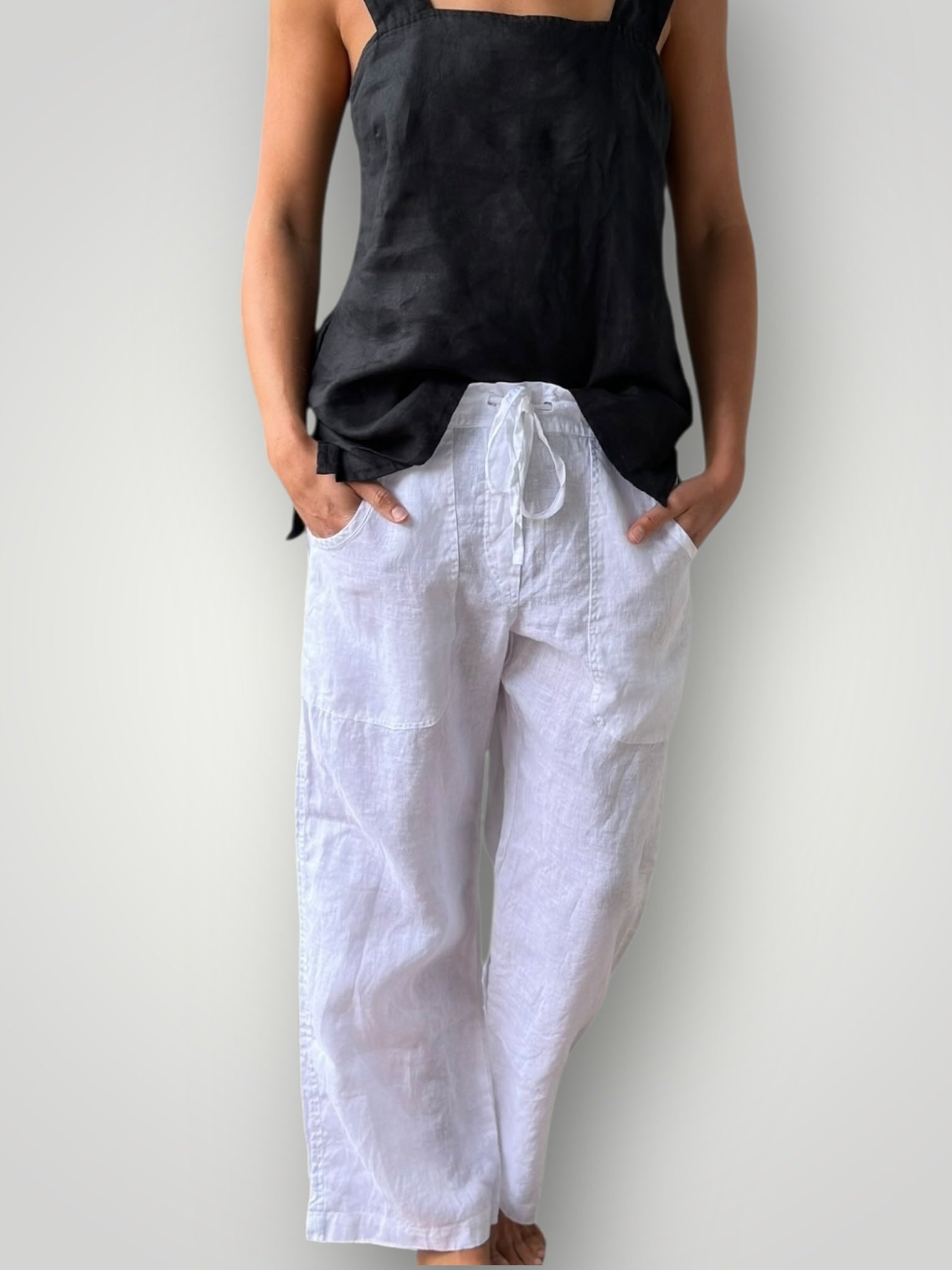 fleur straight leg pants - white linen Apparel