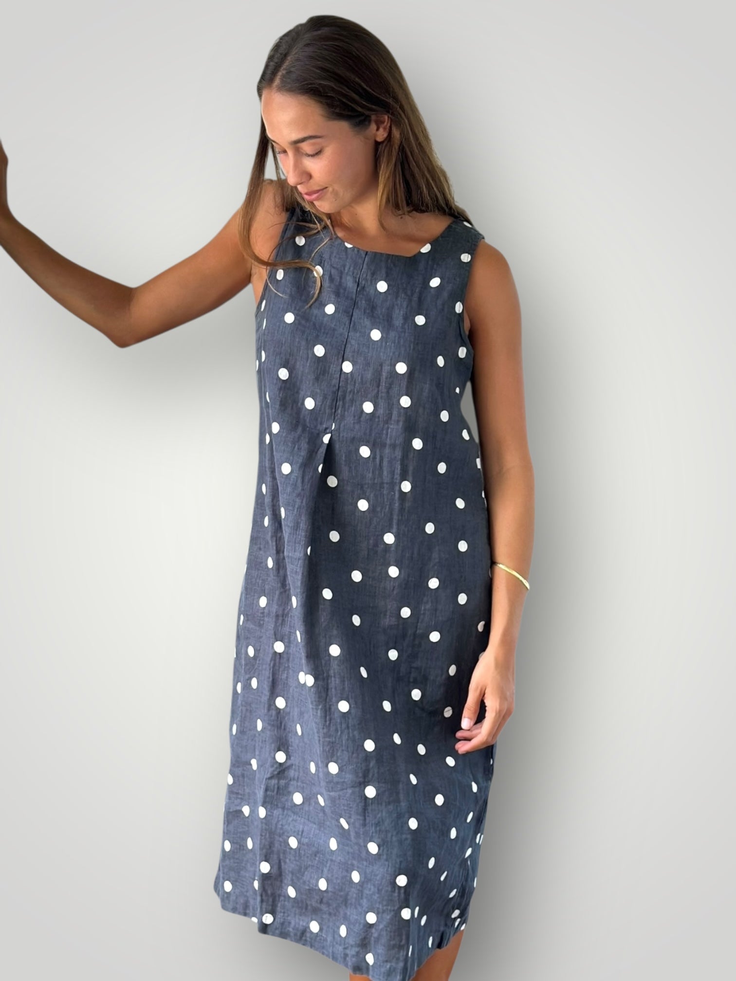 becky dress - charcoal spot linen Apparel