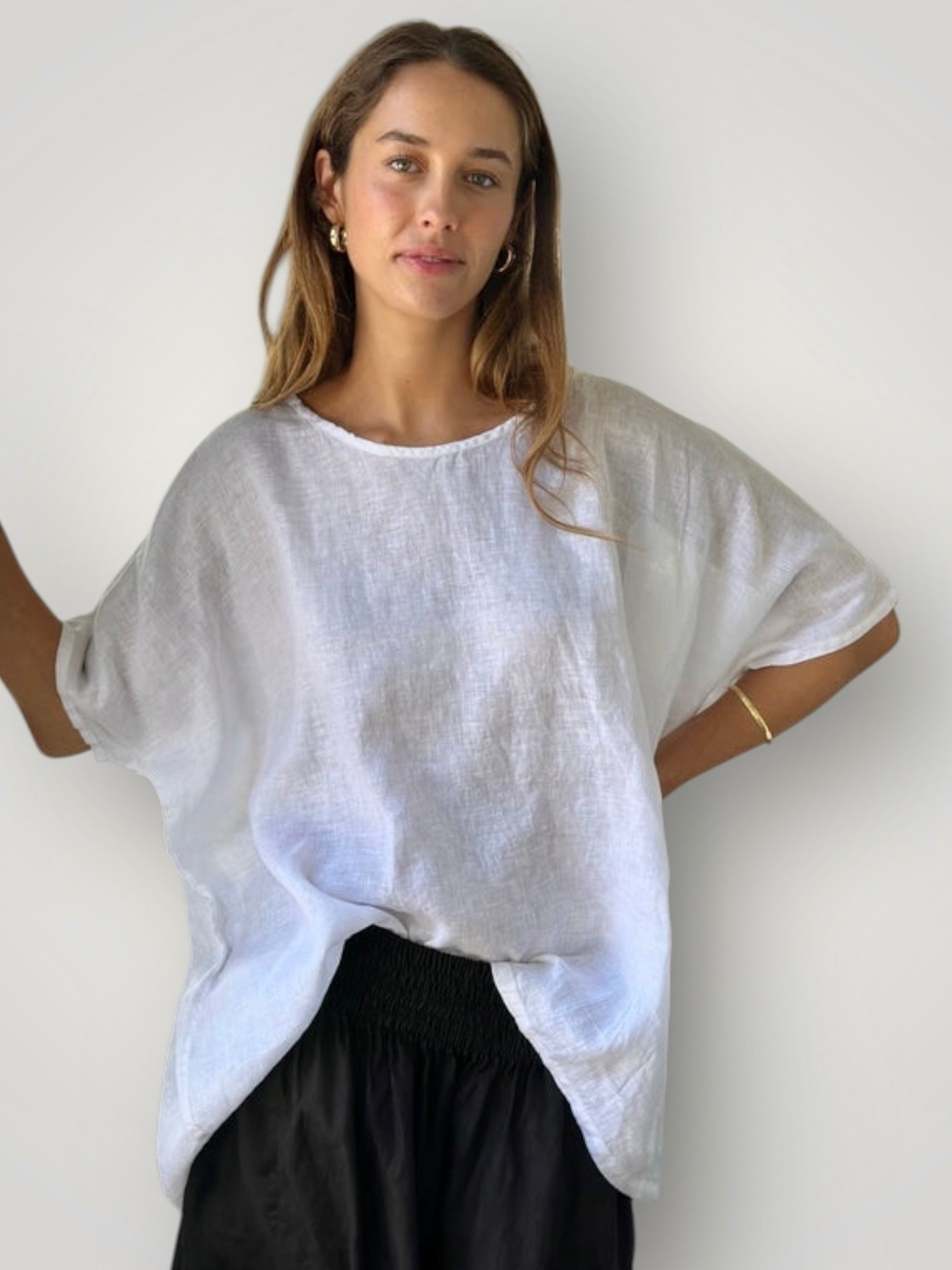 rachael top-white linen Apparel