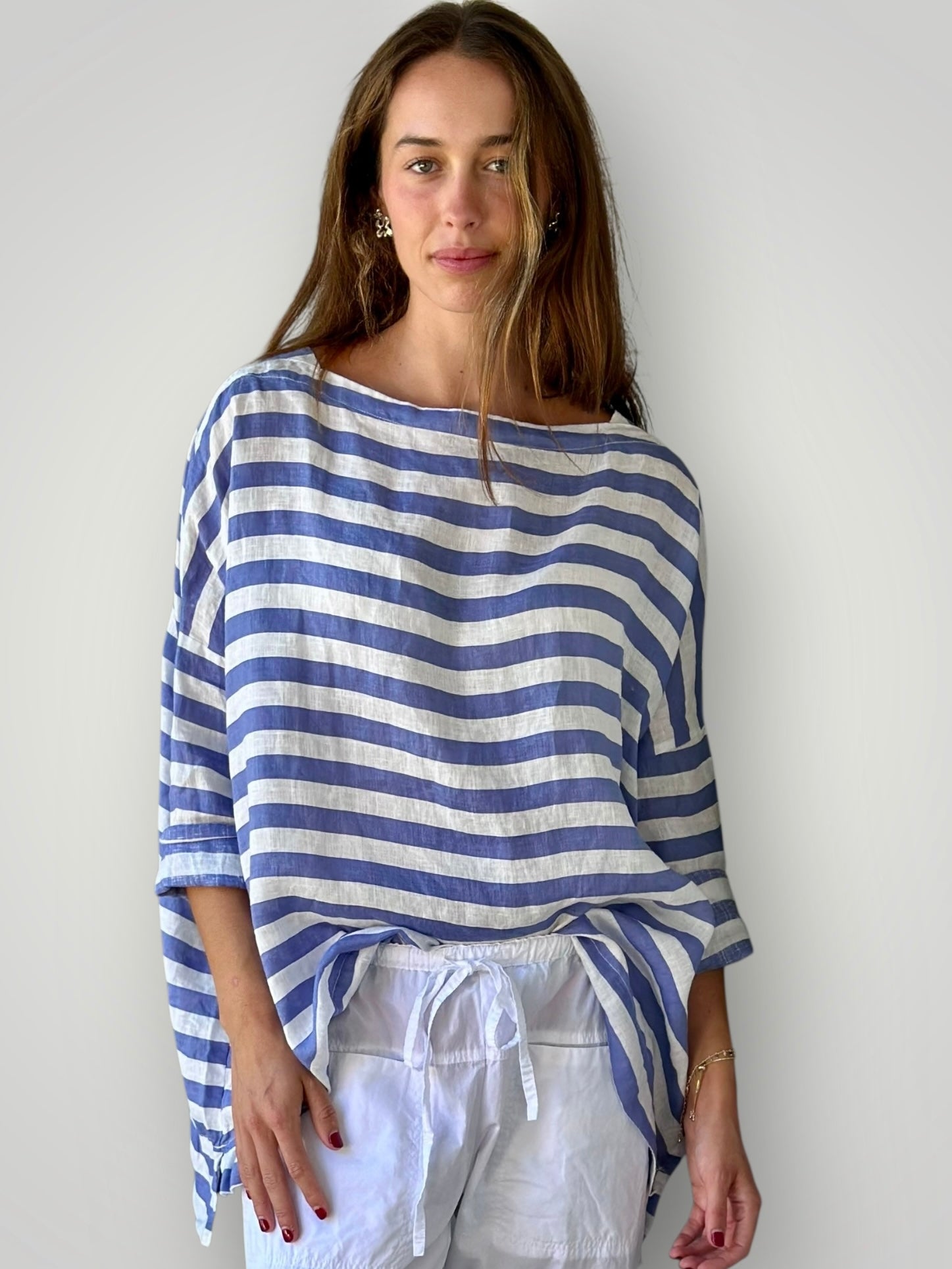 avril top - cornflower stripe linen Apparel