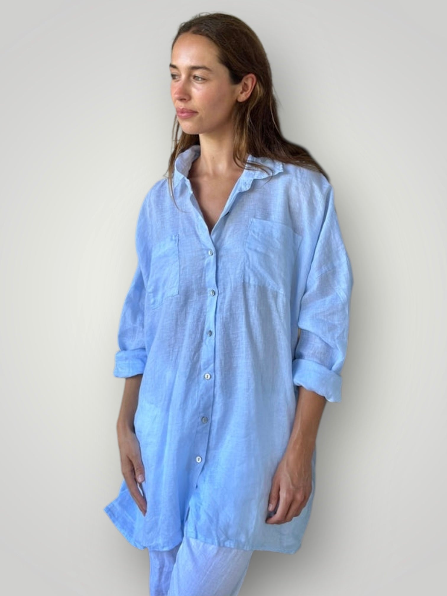 aiden oversized shirt - soft blue linen Apparel