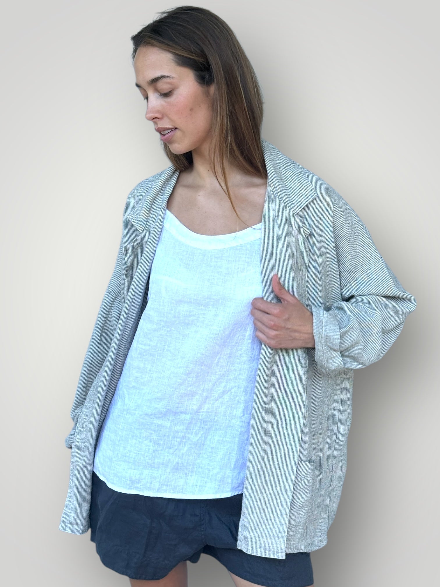 albert blazer - fine grey stripe linen Shirts