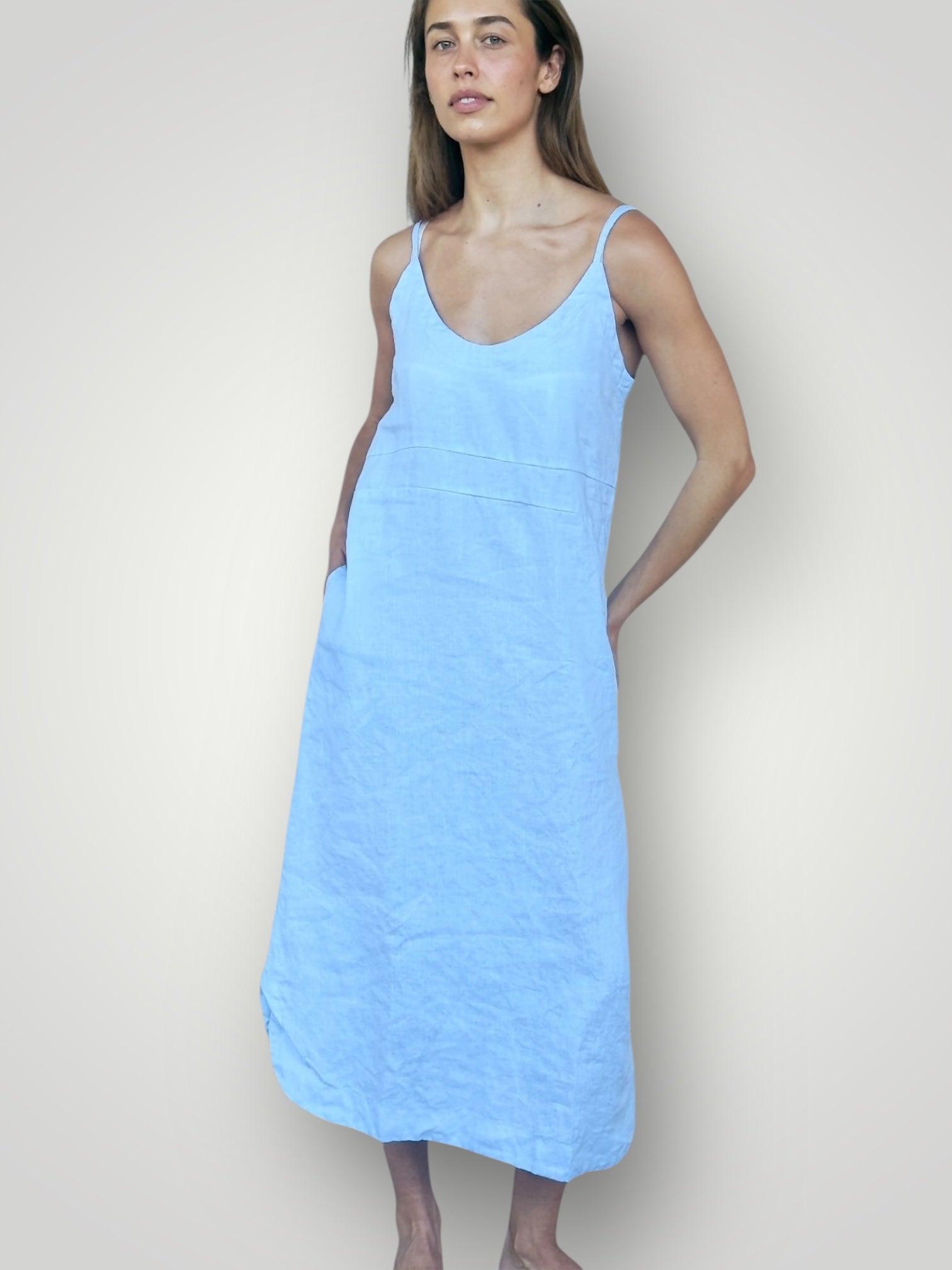 mabel dress-soft blue linen