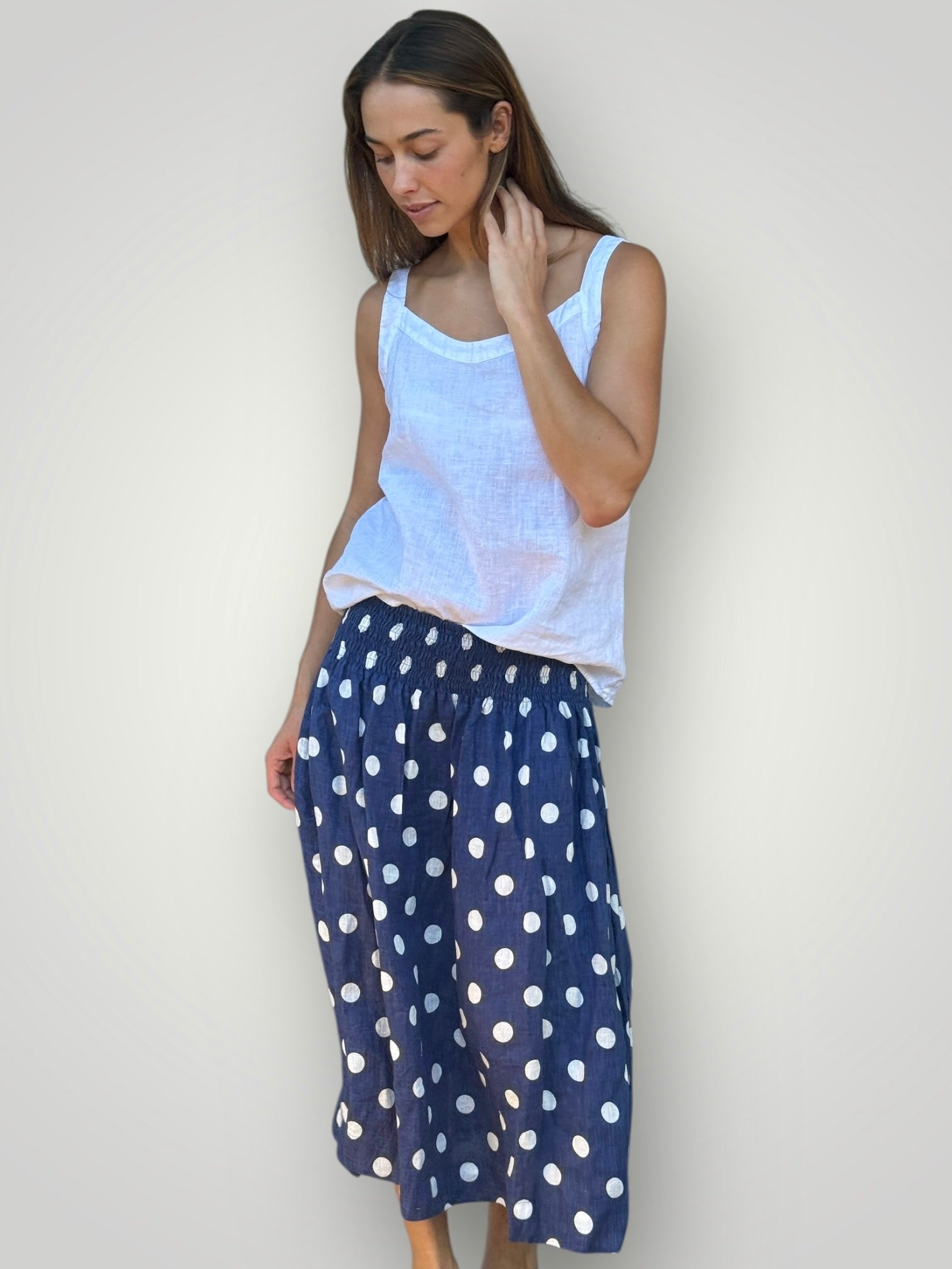 lola skirt - blue dusk spot linen Apparel