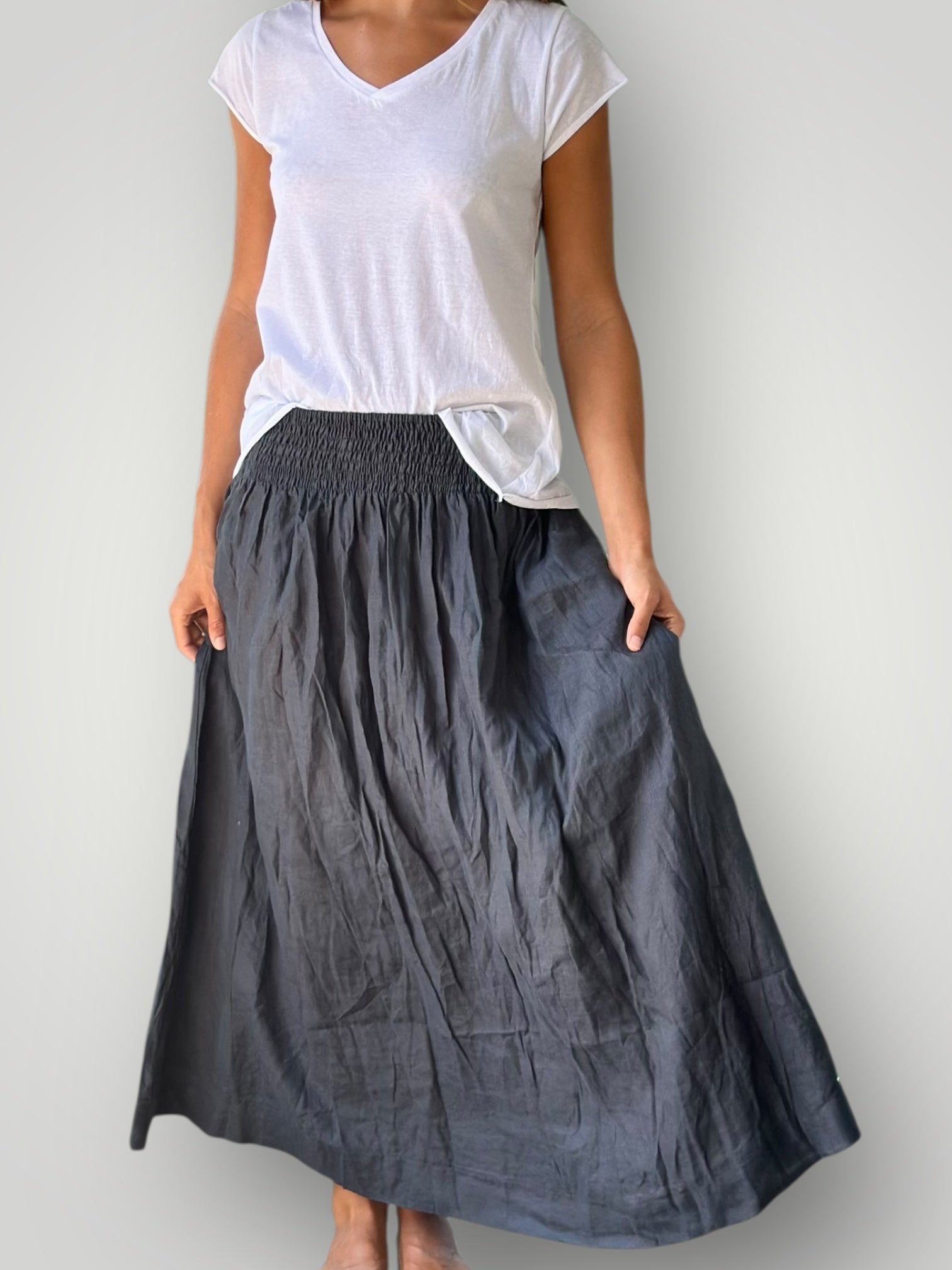 lulu skirt - charcoal linen Apparel