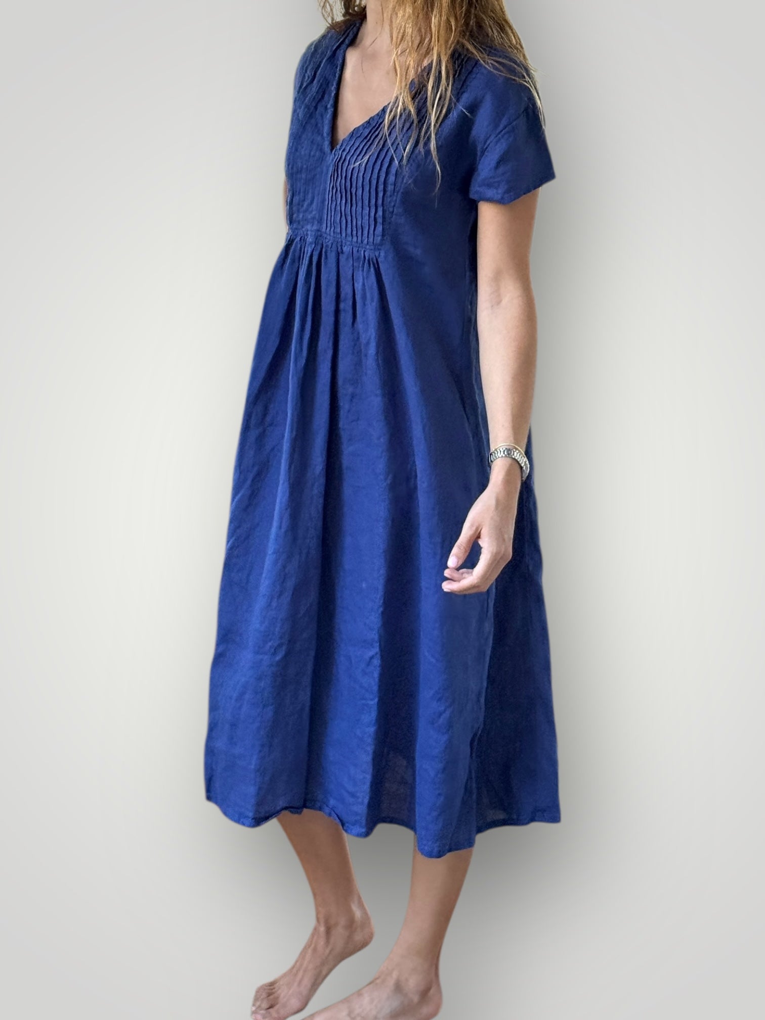 nellie dress-blue dusk linen