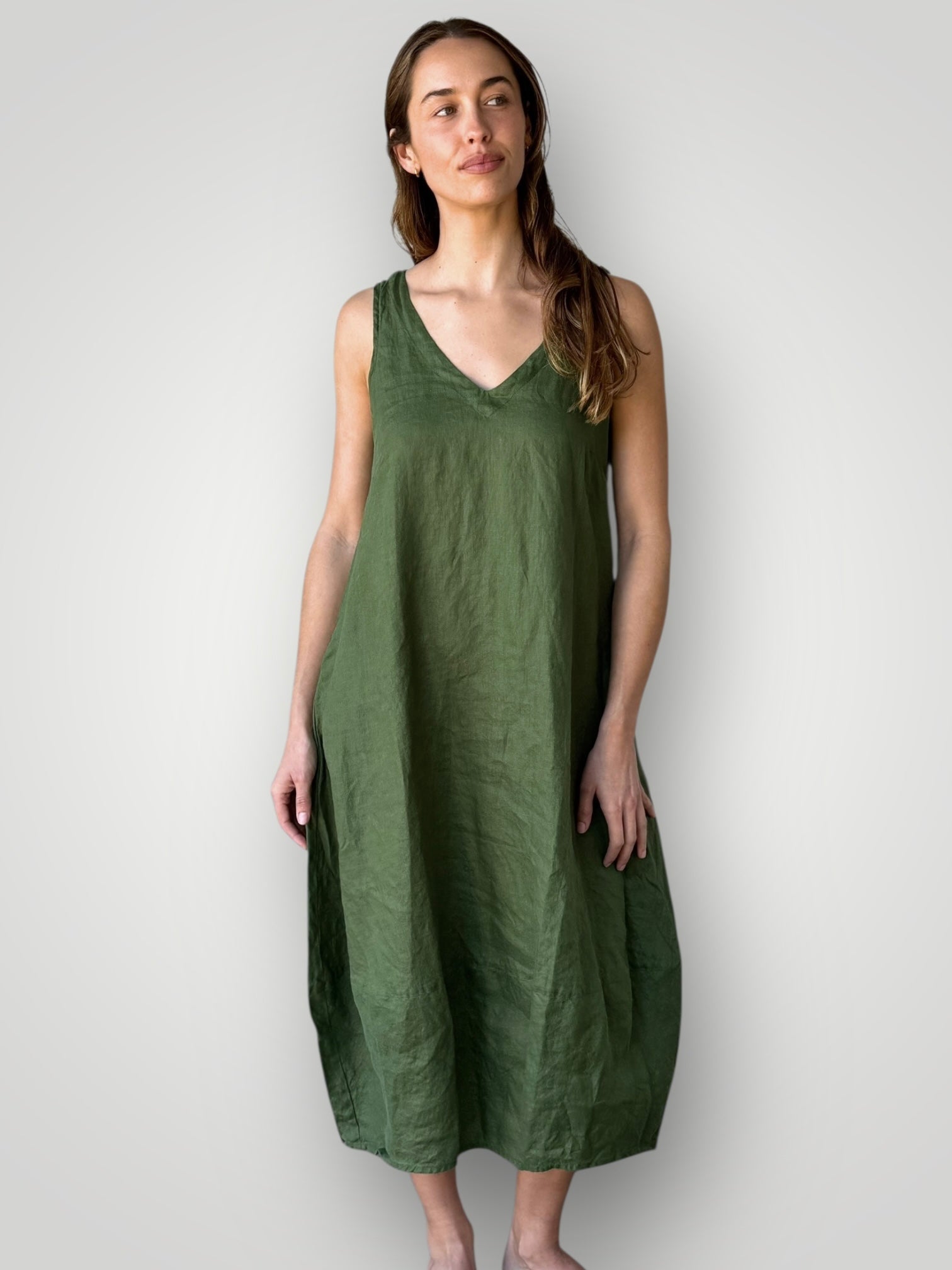 amber dress - moss linen Apparel