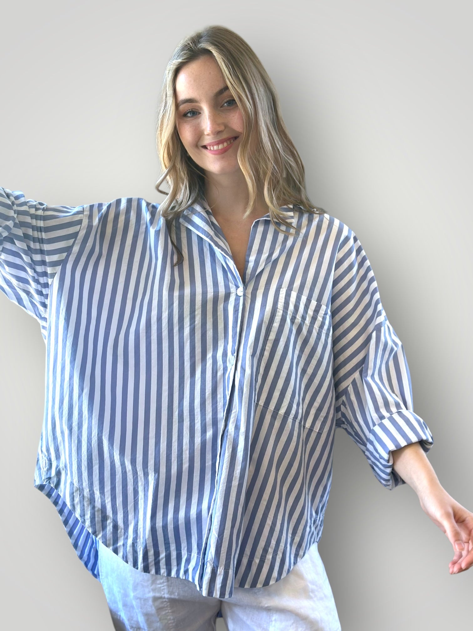 caitlyn shirt - cornflower stripe cotton Apparel