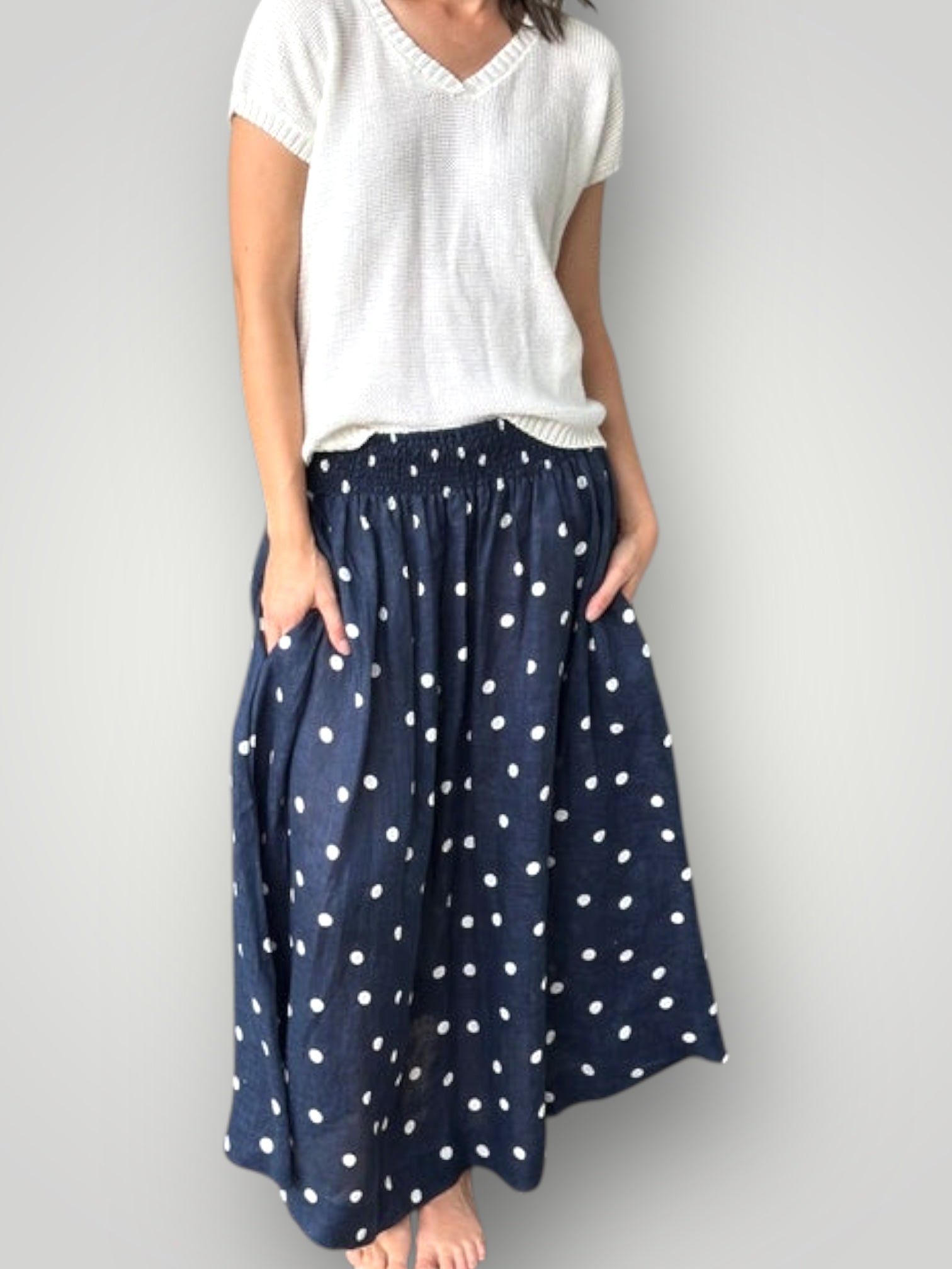 lulu skirt - navy spot linen Apparel