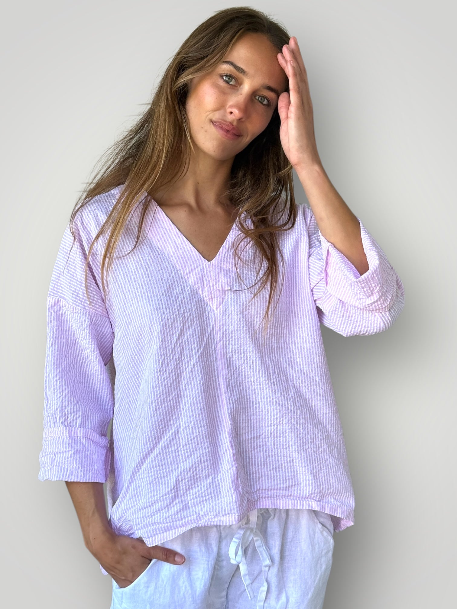 paige top - pink stripe cotton Apparel