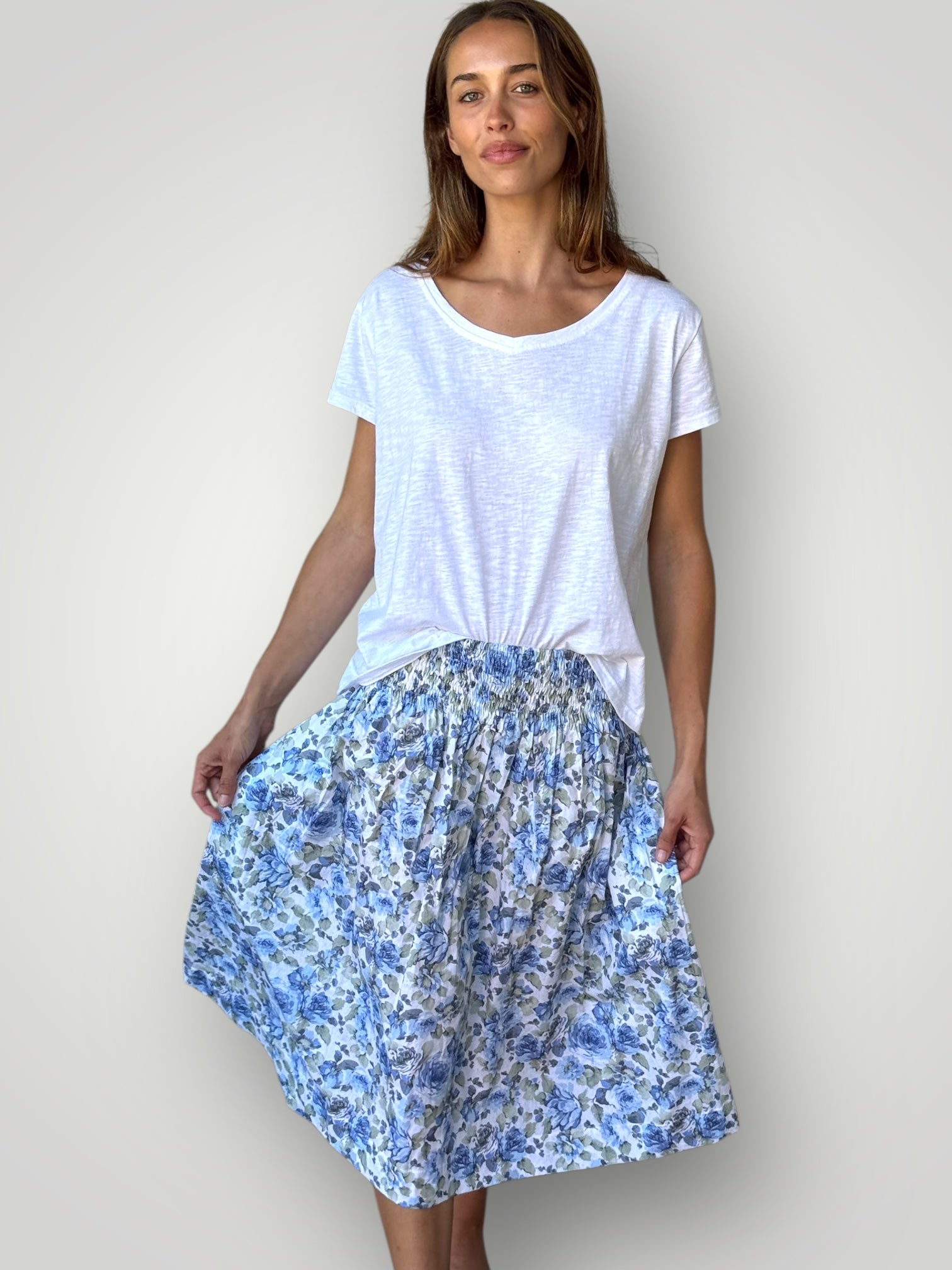 lola skirt - blue floral cotton Apparel