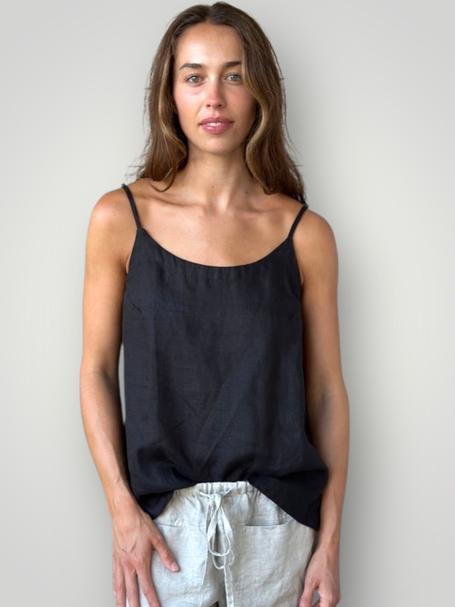 amy cami - black linen Apparel