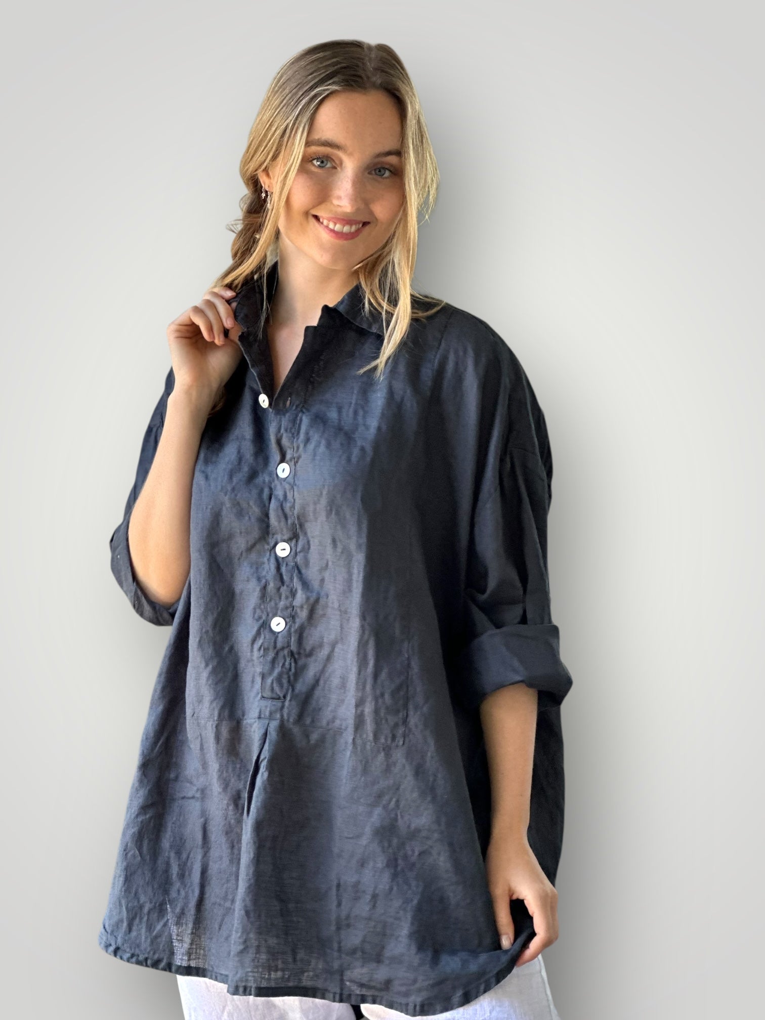 megan shirt-charcoal linen Apparel