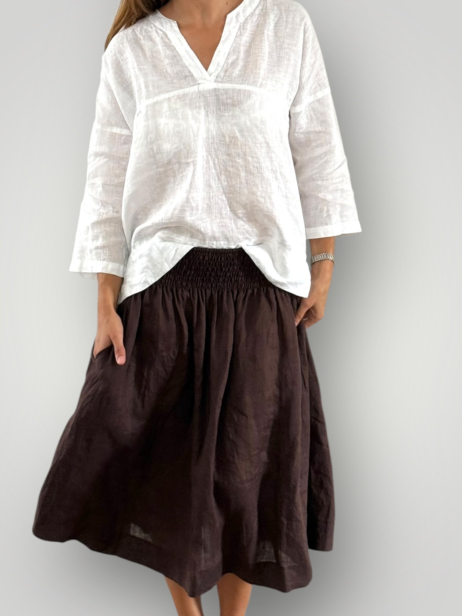 lola skirt - chocolate linen Apparel