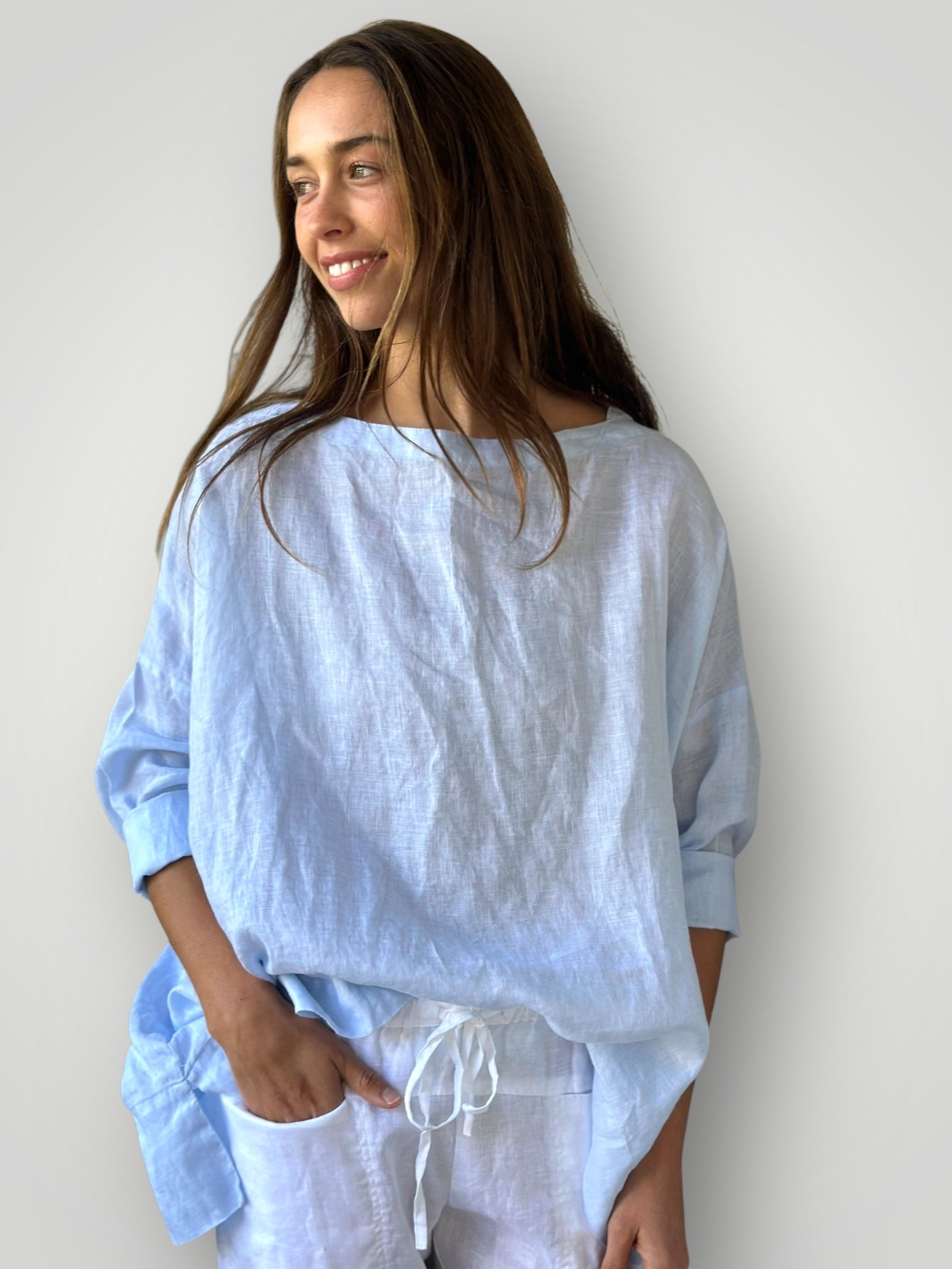 avril top - light soft blue linen Apparel
