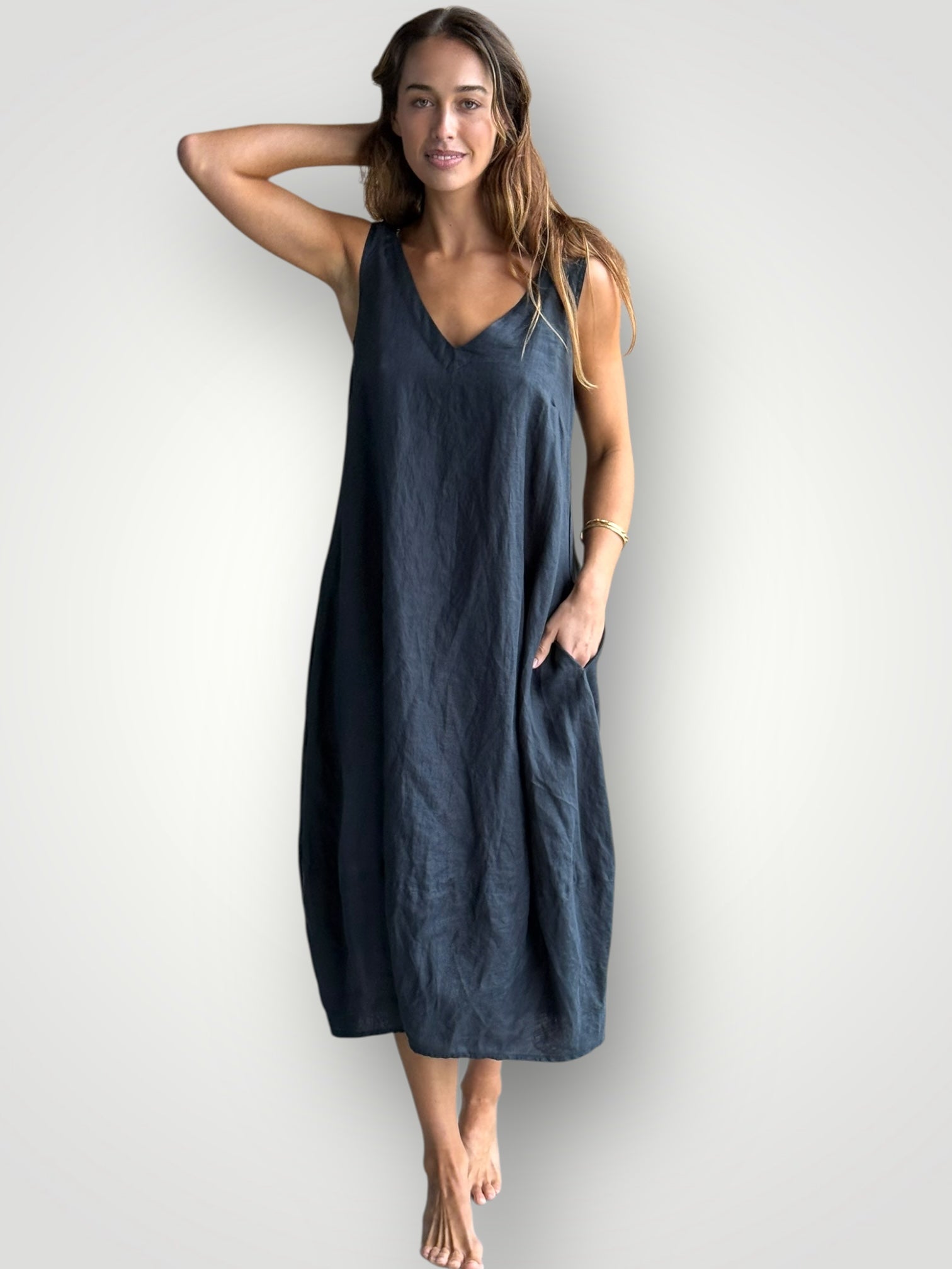amber dress - charcoal linen Apparel