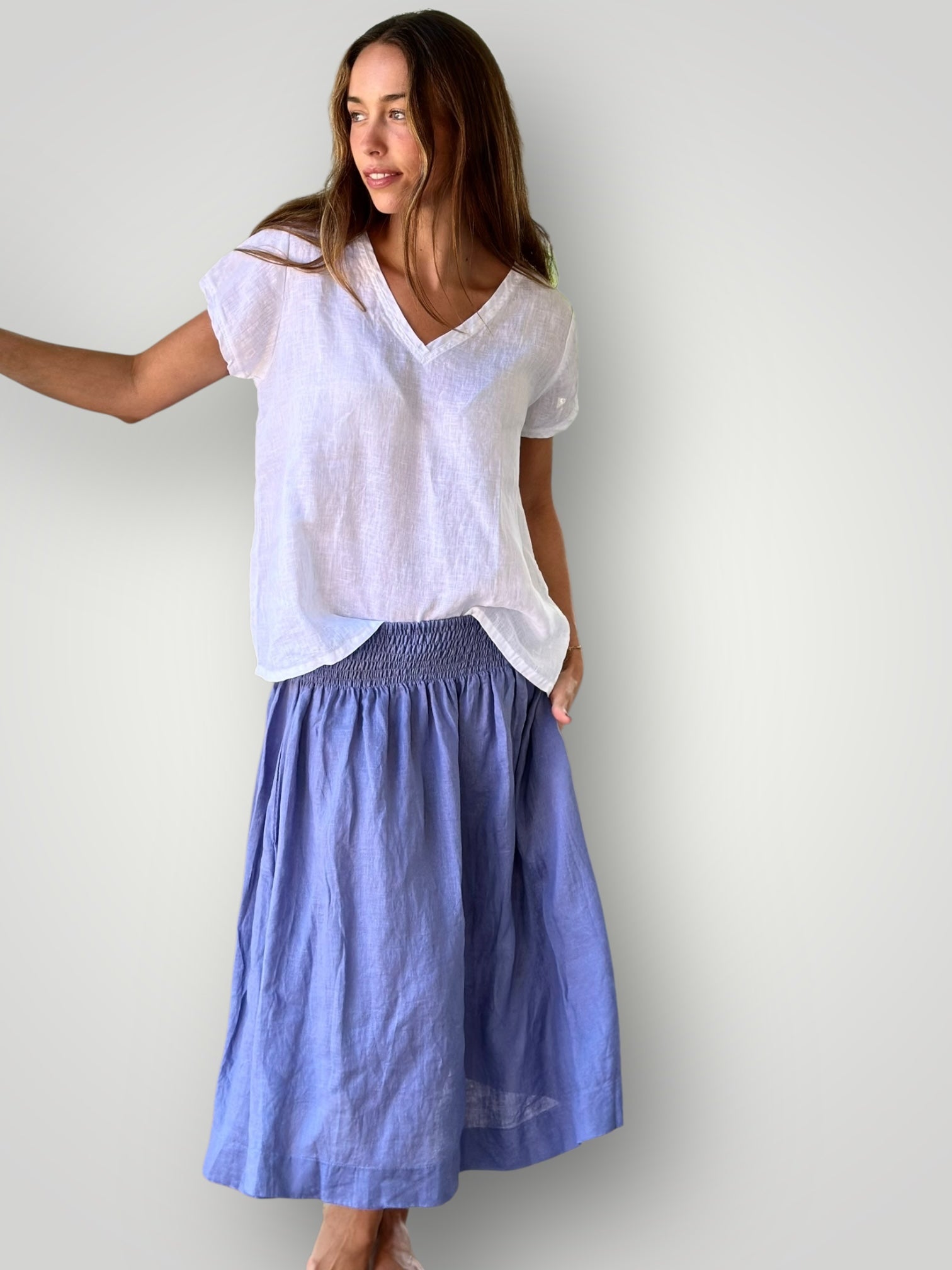 lola skirt-cornflower linen Apparel