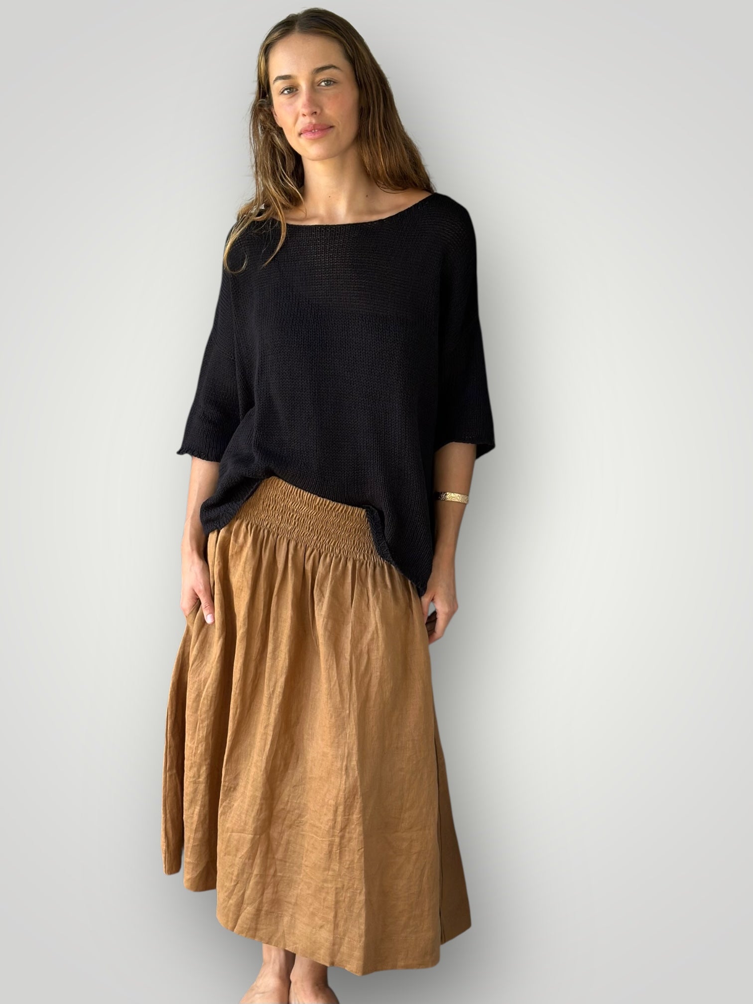 lola skirt - caramel linen Apparel
