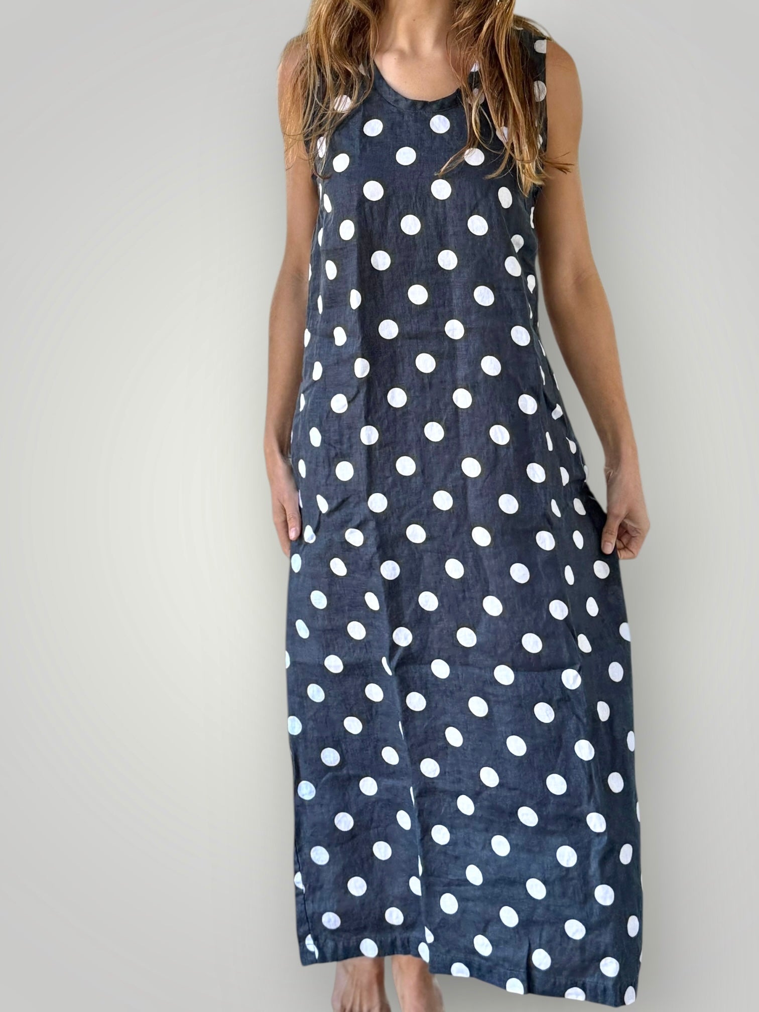 imogen dress-charcoal spot linen