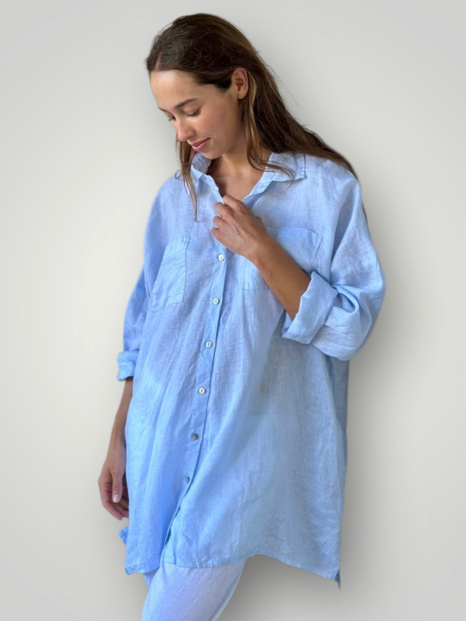 aiden oversized shirt - soft blue linen Apparel