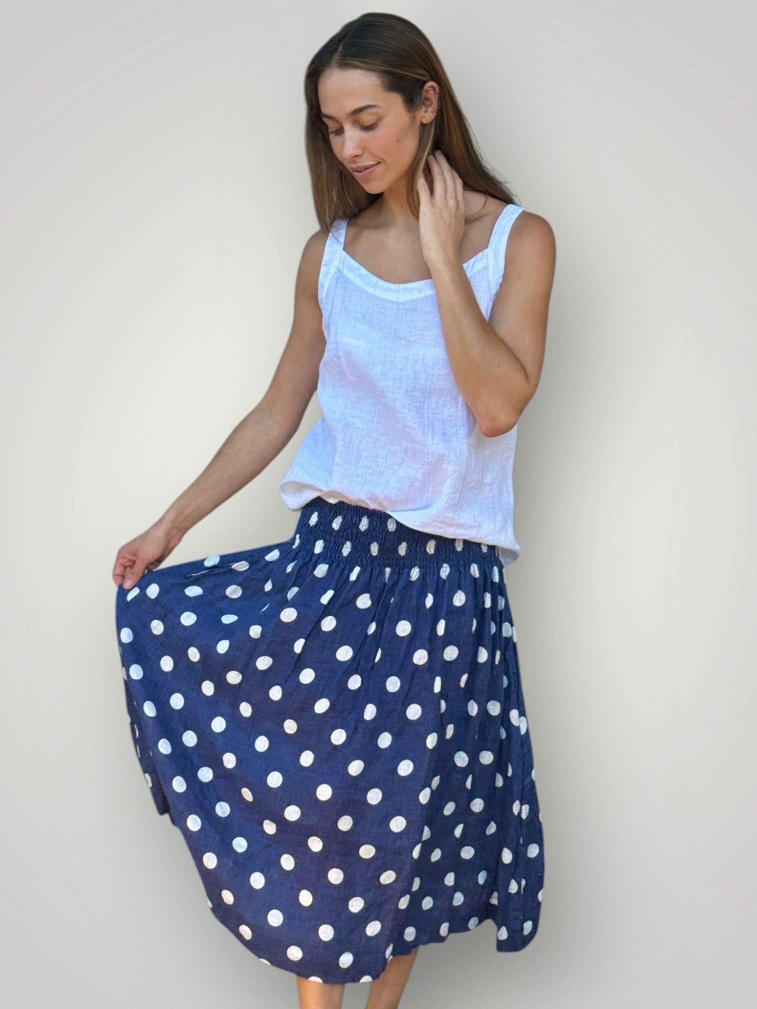 lola skirt - blue dusk spot linen Apparel