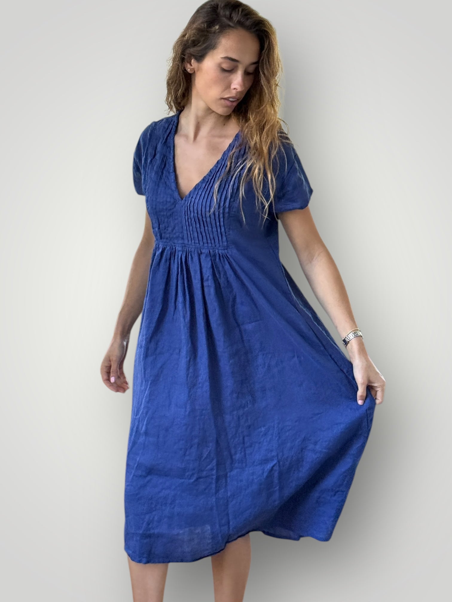 nellie dress-blue dusk linen