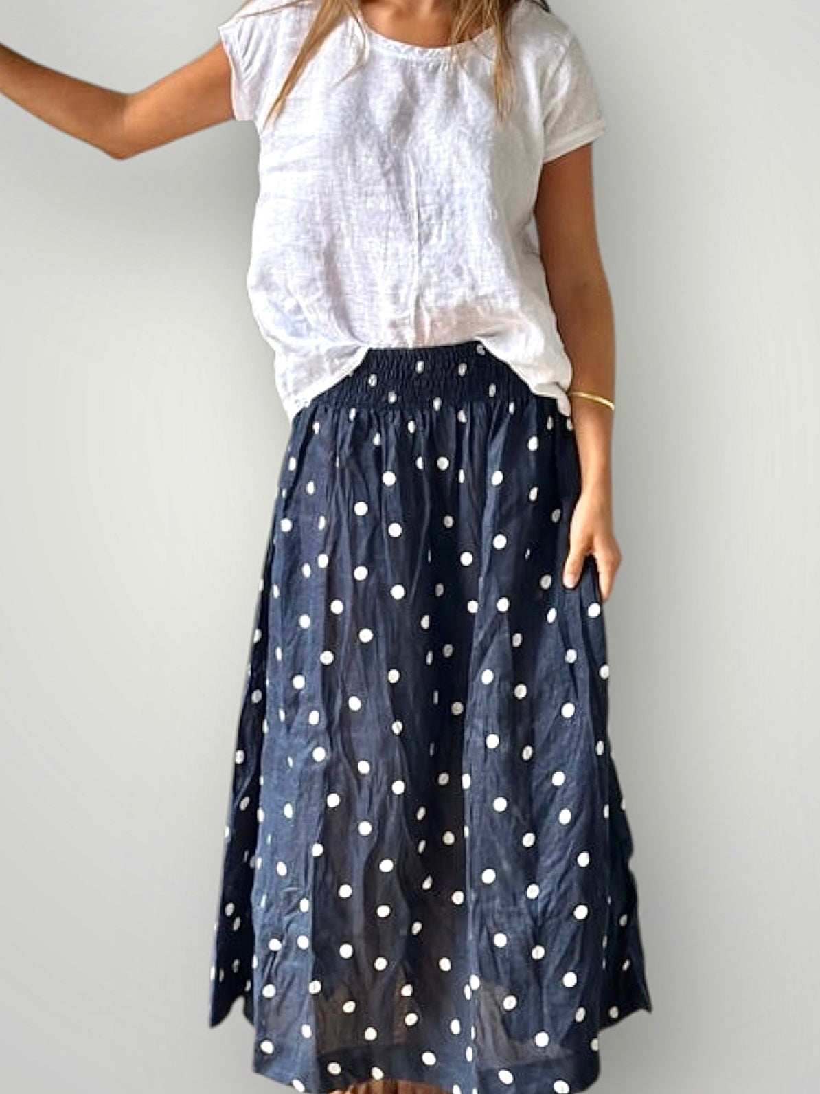 lulu skirt - navy spot linen Apparel