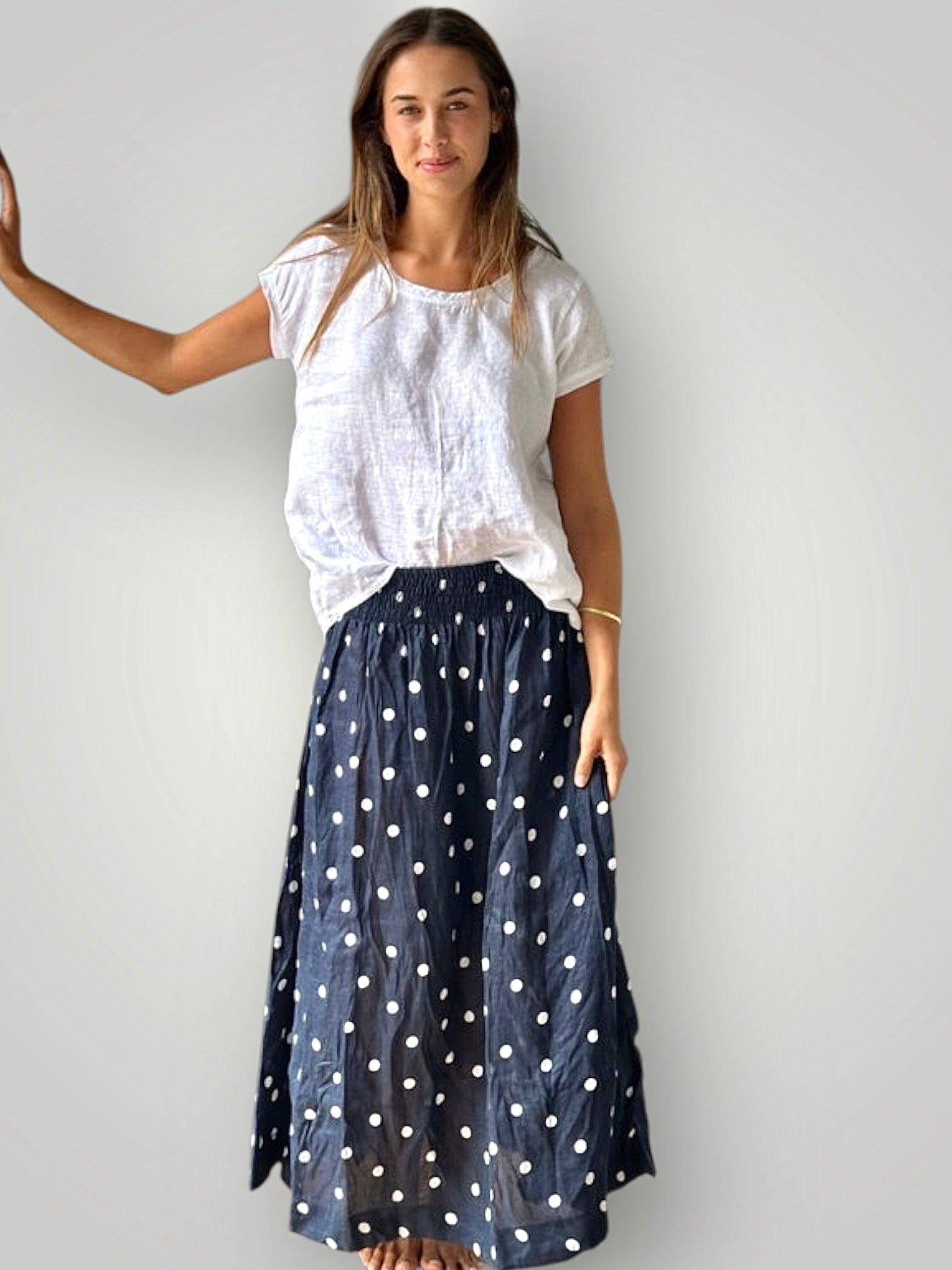 lulu skirt - navy spot linen Apparel
