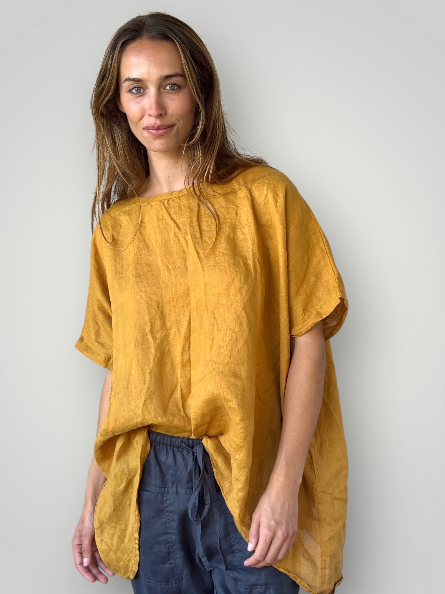 rachael top - turmeric linen Apparel