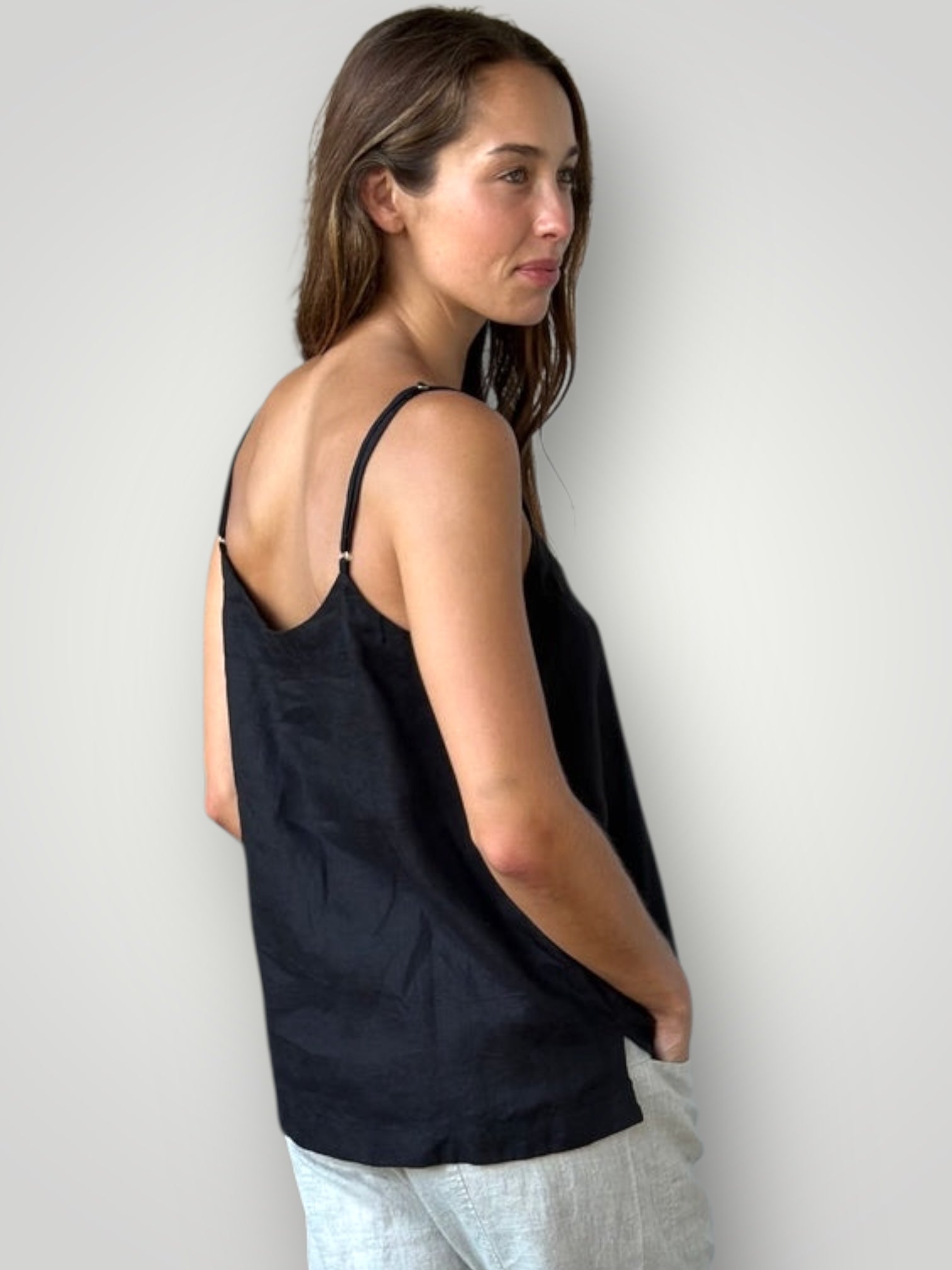 amy cami - black linen Apparel