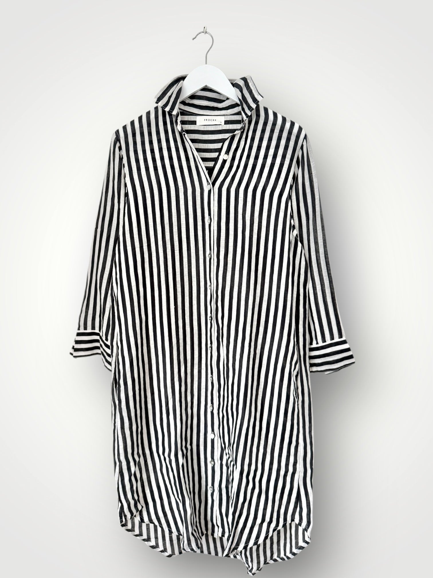 elena shirtdress - charcoal stripe linen Apparel