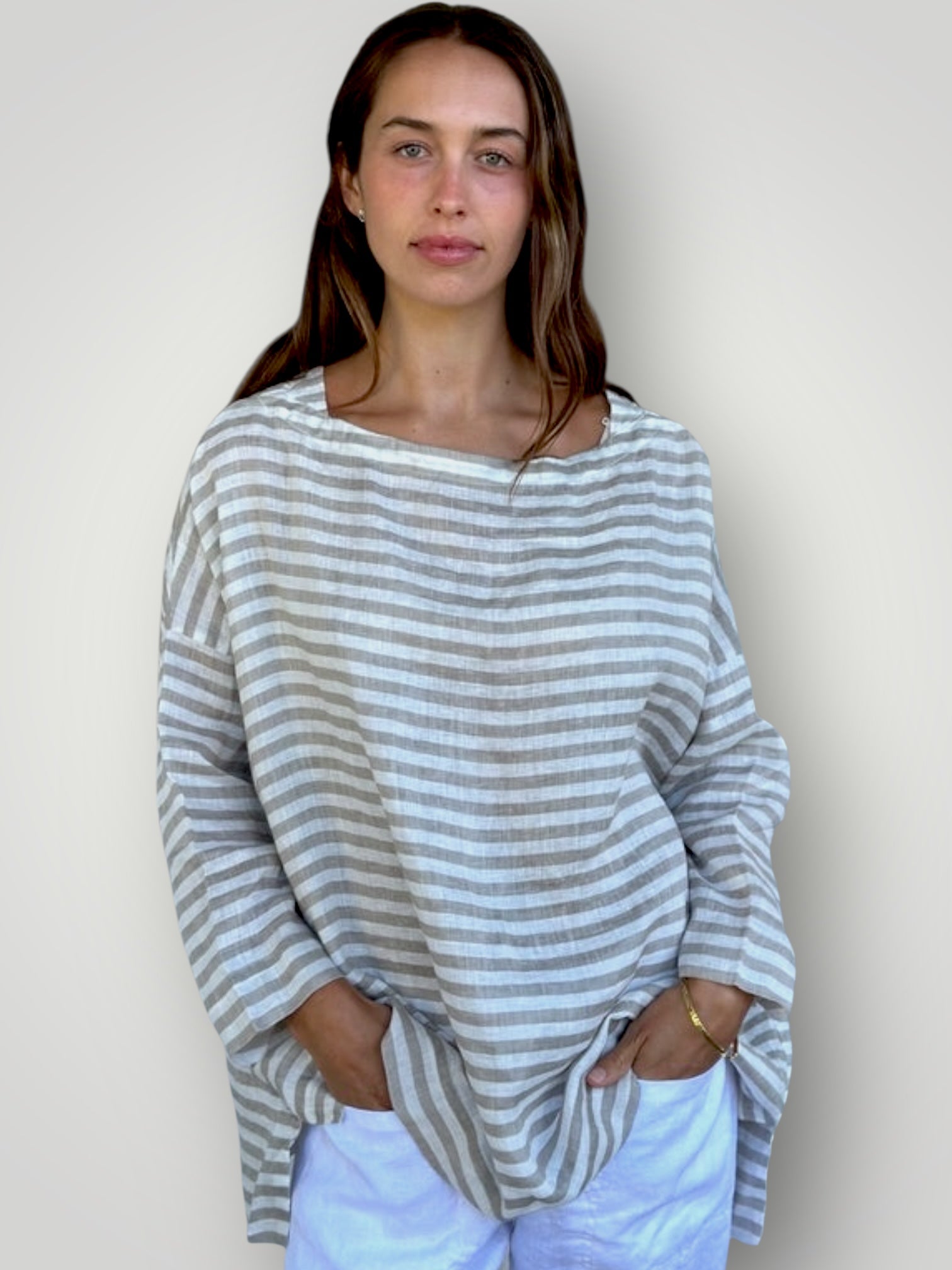 avril top - natural stripe linen Apparel