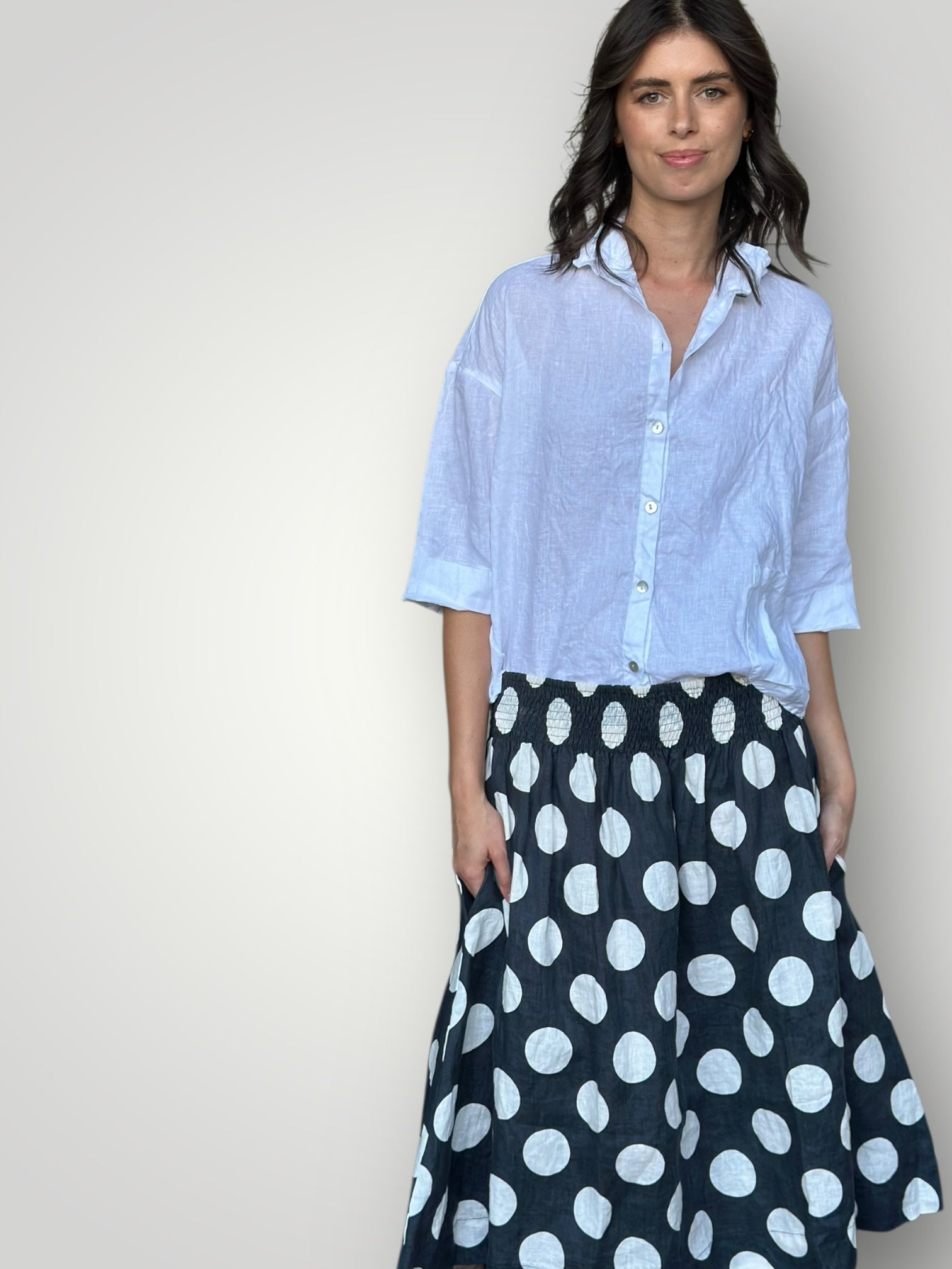 lola skirt - big charcoal spot linen Apparel