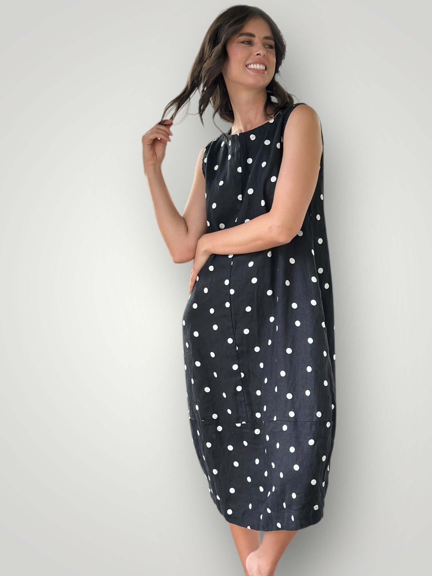 adele dress - black spot linen Apparel