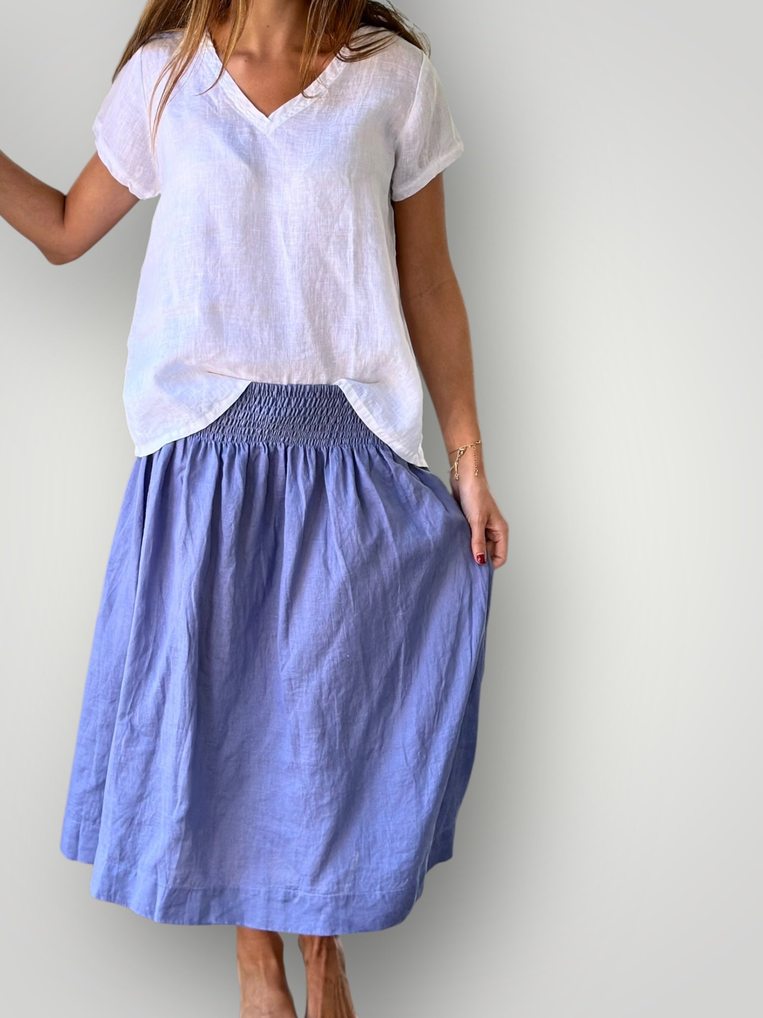 lola skirt-cornflower linen Apparel