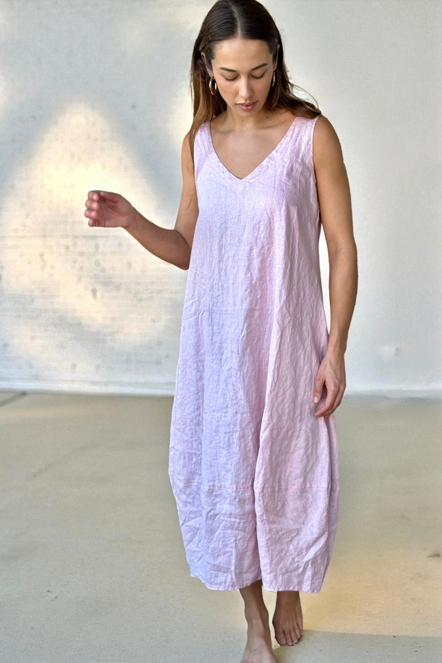 amber dress - peony pink linen Apparel